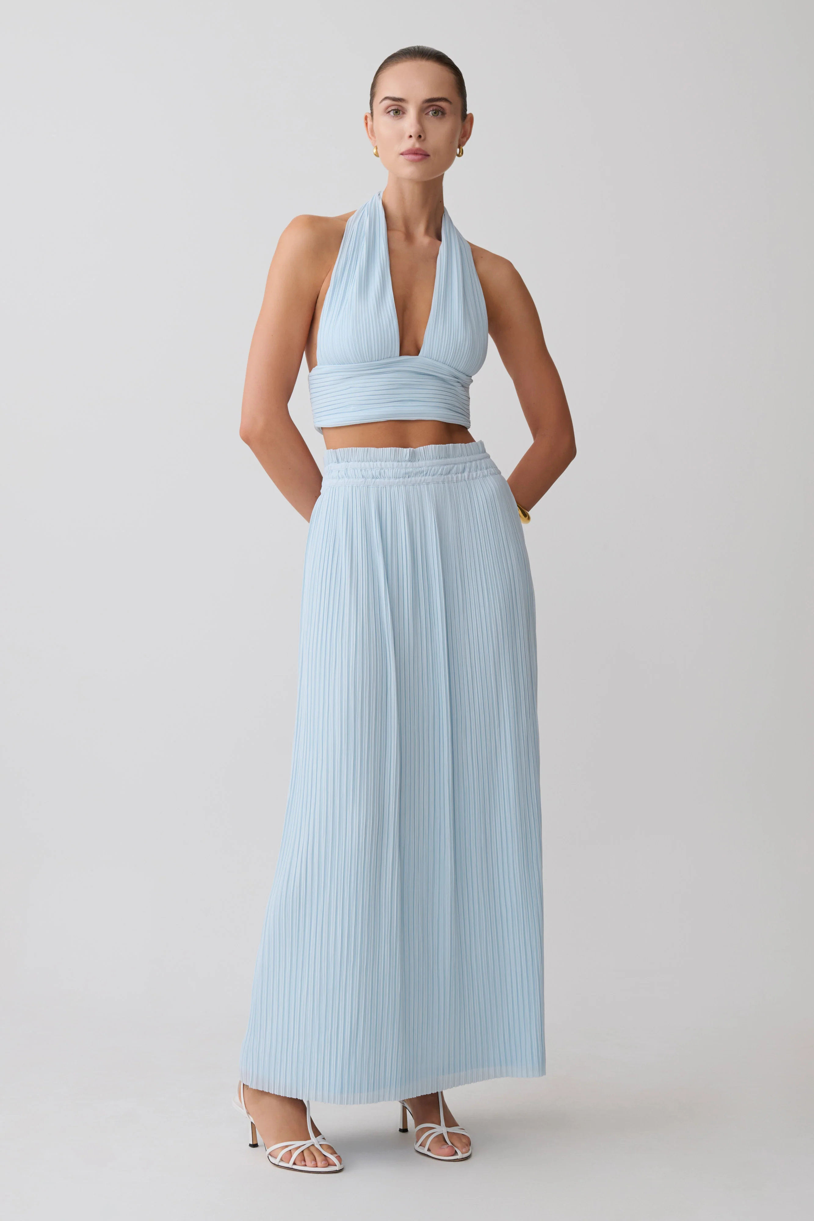 Amaris Sleeveless Plisse Halter Top - Pale Blue - Image 7