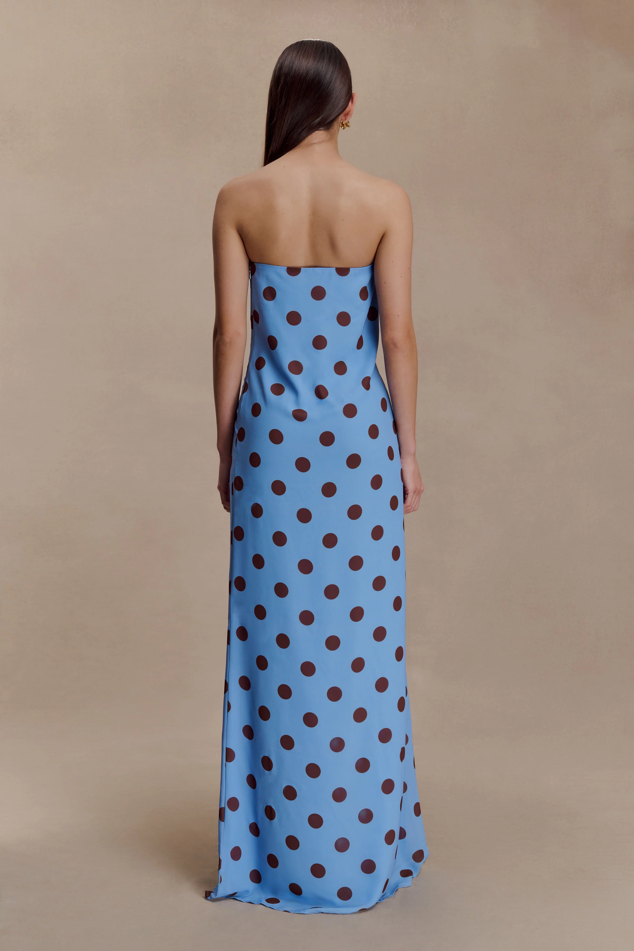 Amaya Strapless Chiffon Maxi Dress - Blue Polka Dot - Image 2