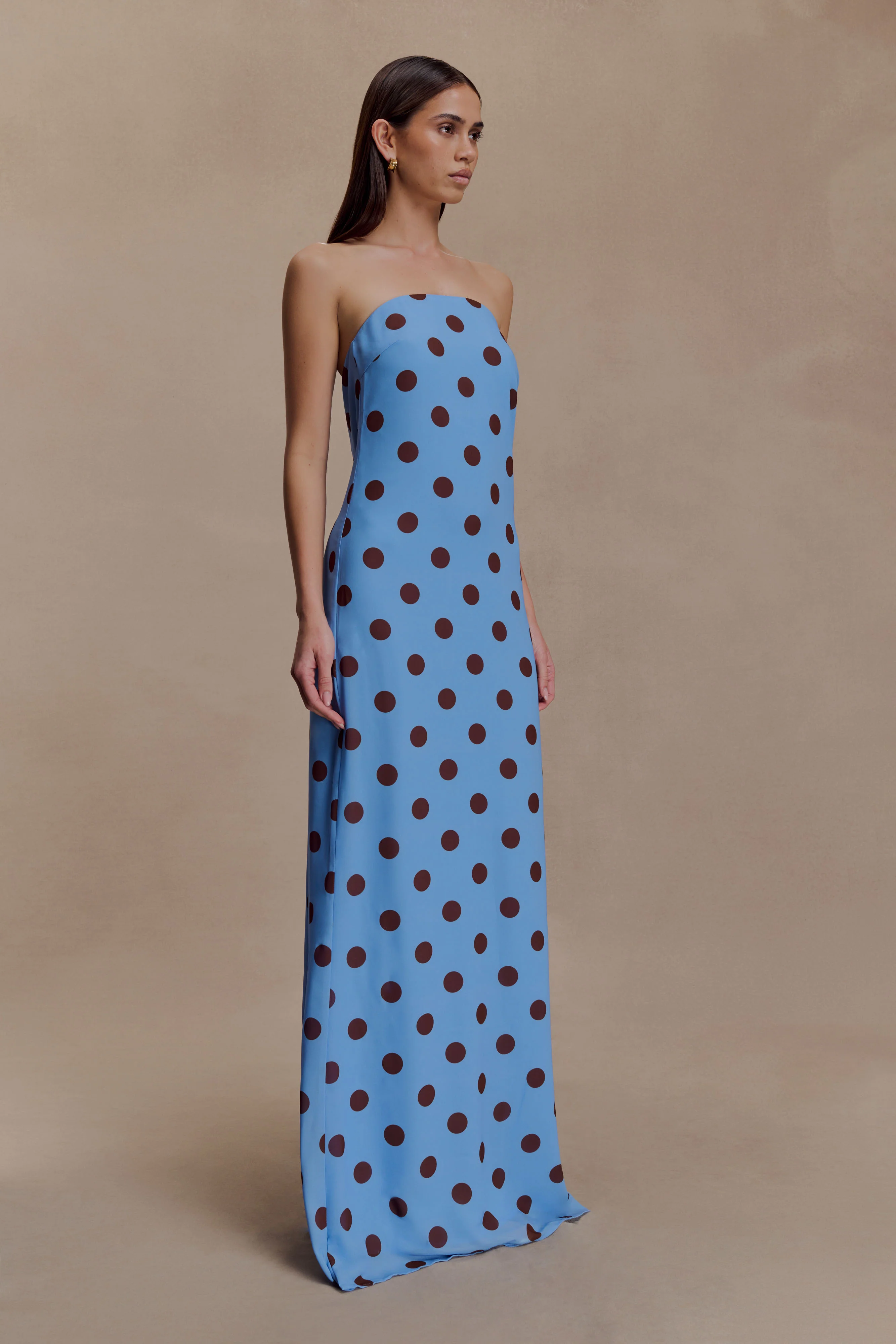 Amaya Strapless Chiffon Maxi Dress - Blue Polka Dot - Image 3