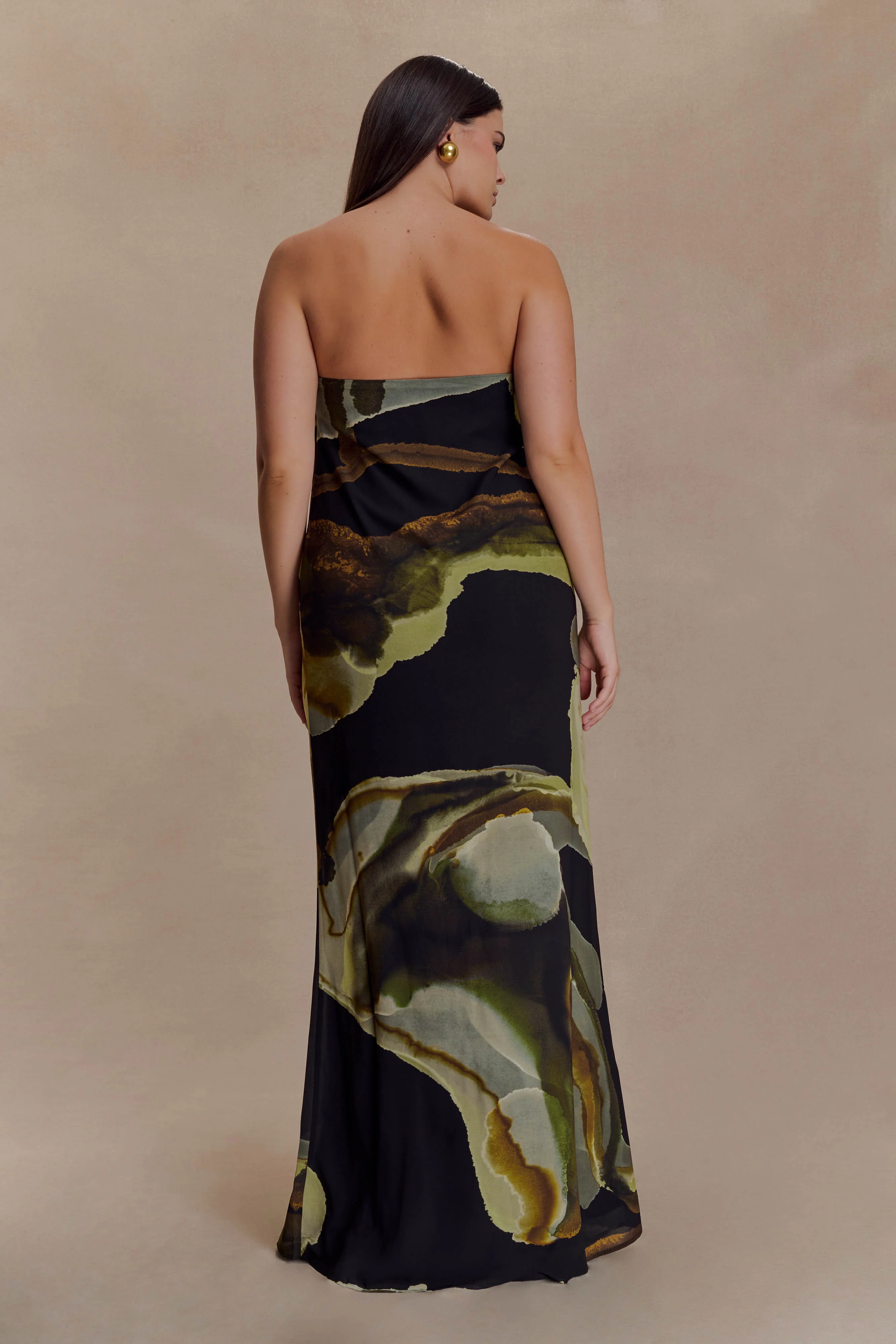 Amaya Strapless Chiffon Maxi Dress - Green Fluid Reverie Print - Image 5