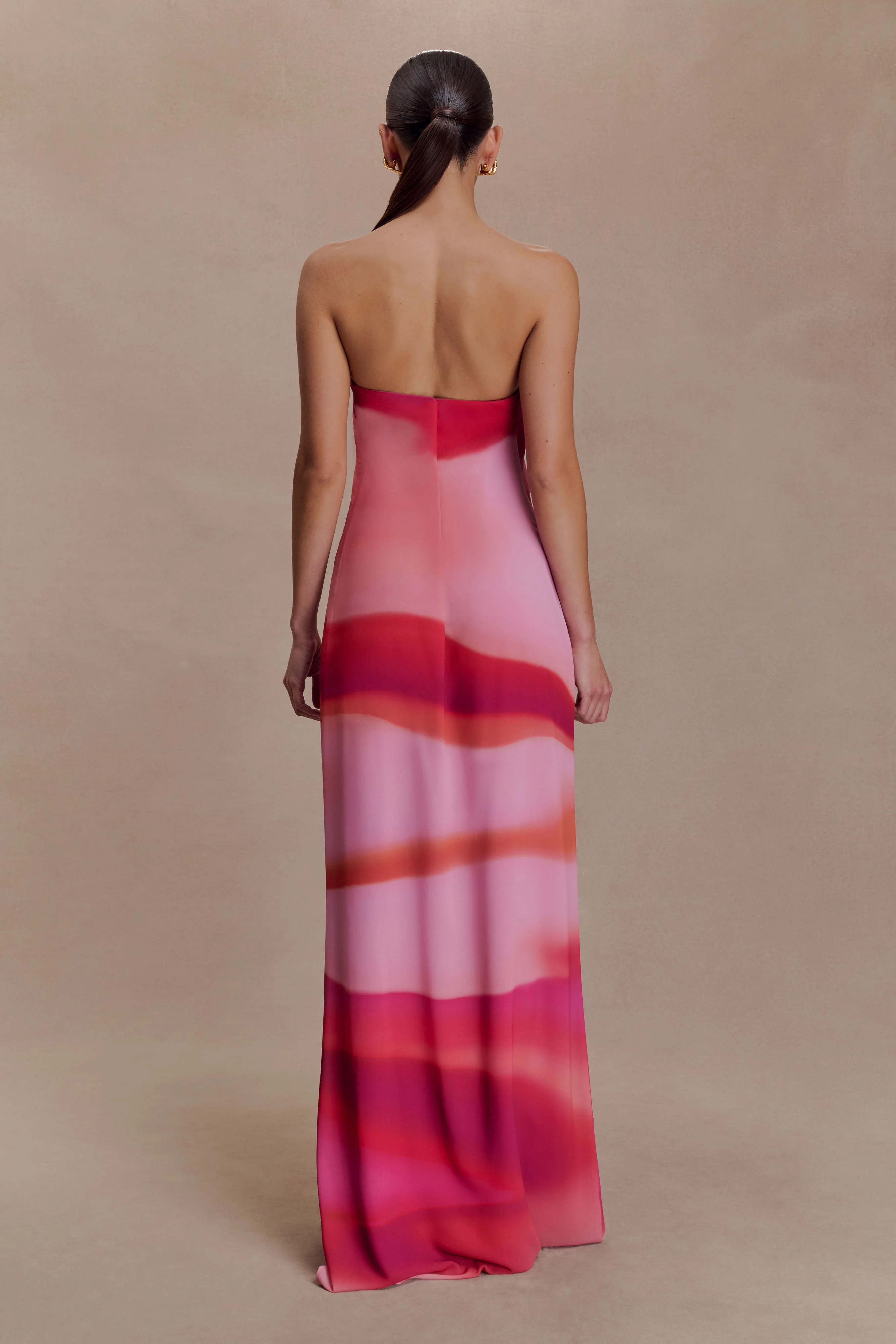 Amaya Strapless Chiffon Maxi Dress - Pink Sunset Print - Image 2