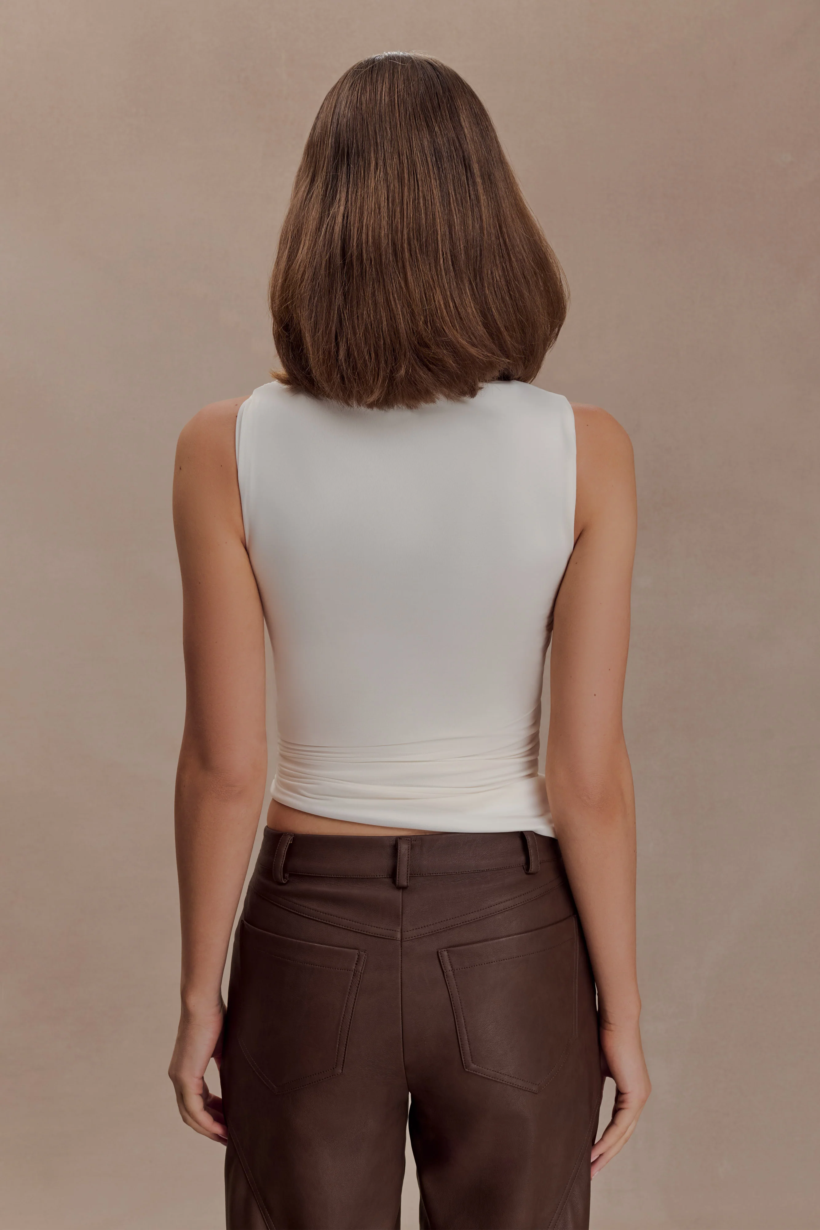 Amia Slinky Sleeveless Top With Hardware - Ivory - Image 2