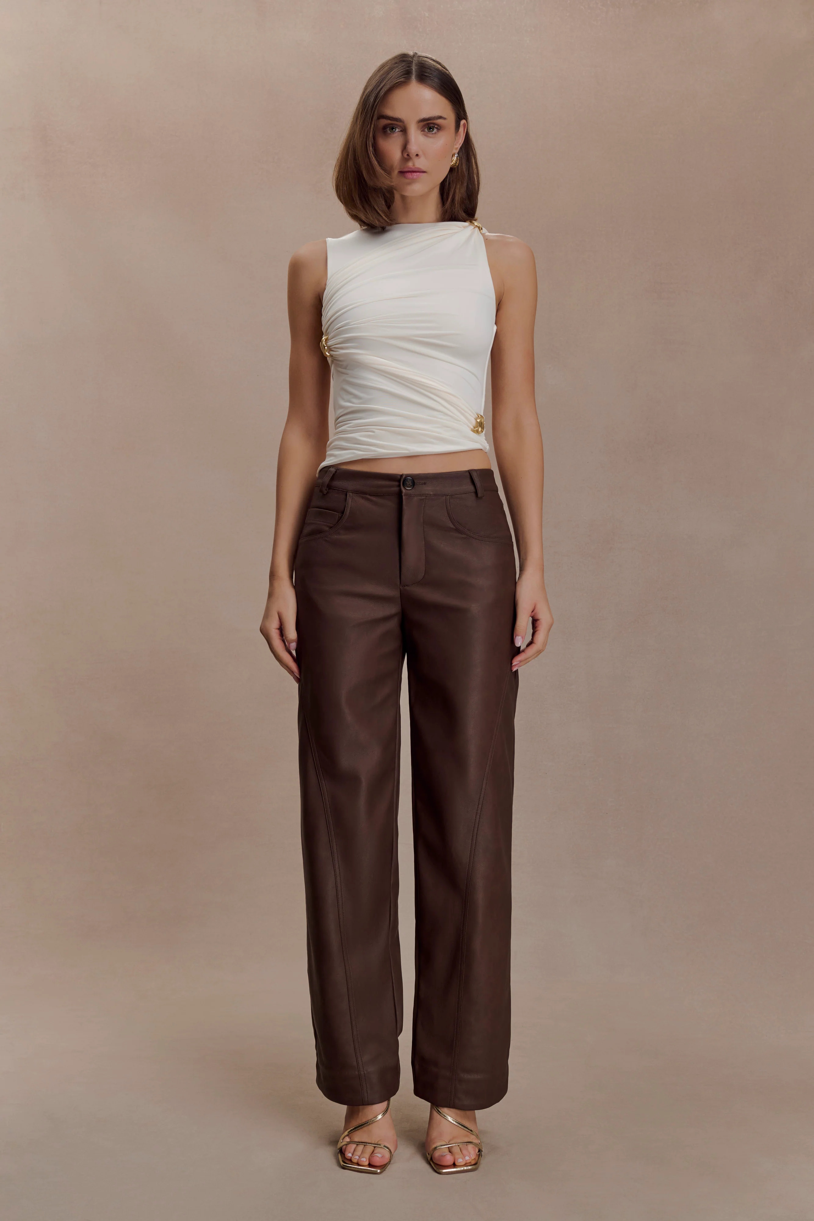 Amia Slinky Sleeveless Top With Hardware - Ivory - Image 6