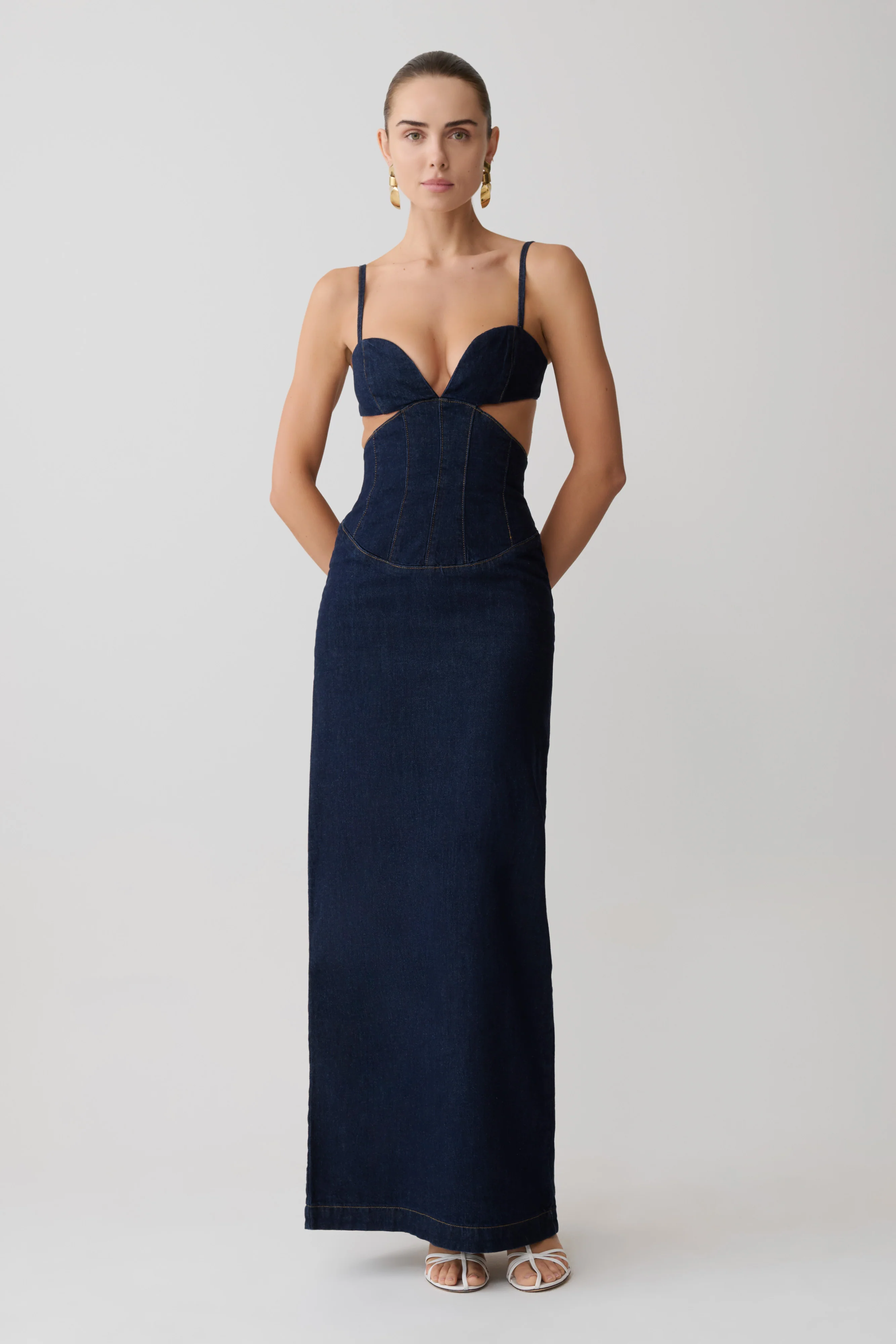 Amila Denim Cupped Maxi Dress - Indigo Blue - Image 4
