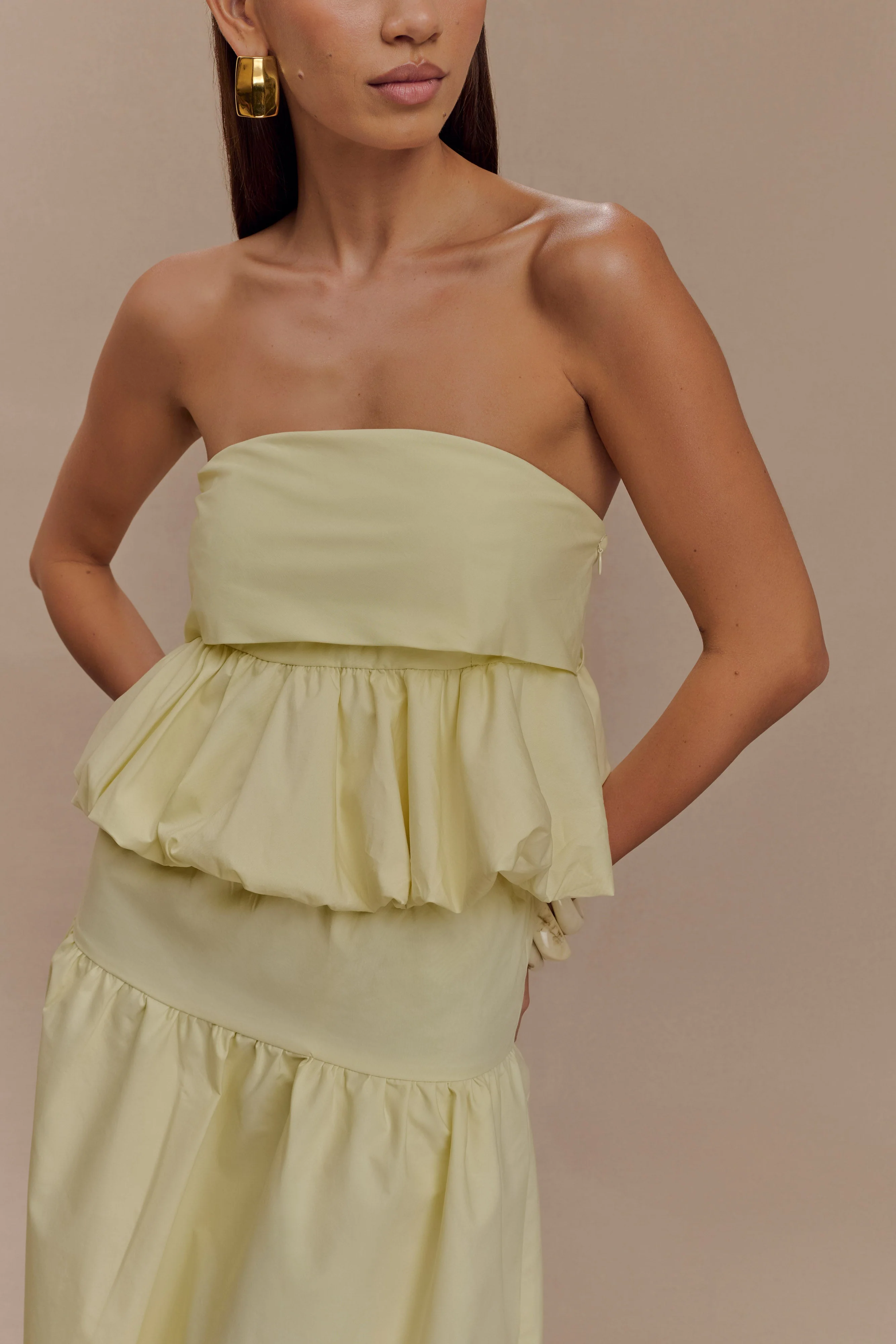 Amirah Strapless Bubble Crop Top - Lemon - Image 3