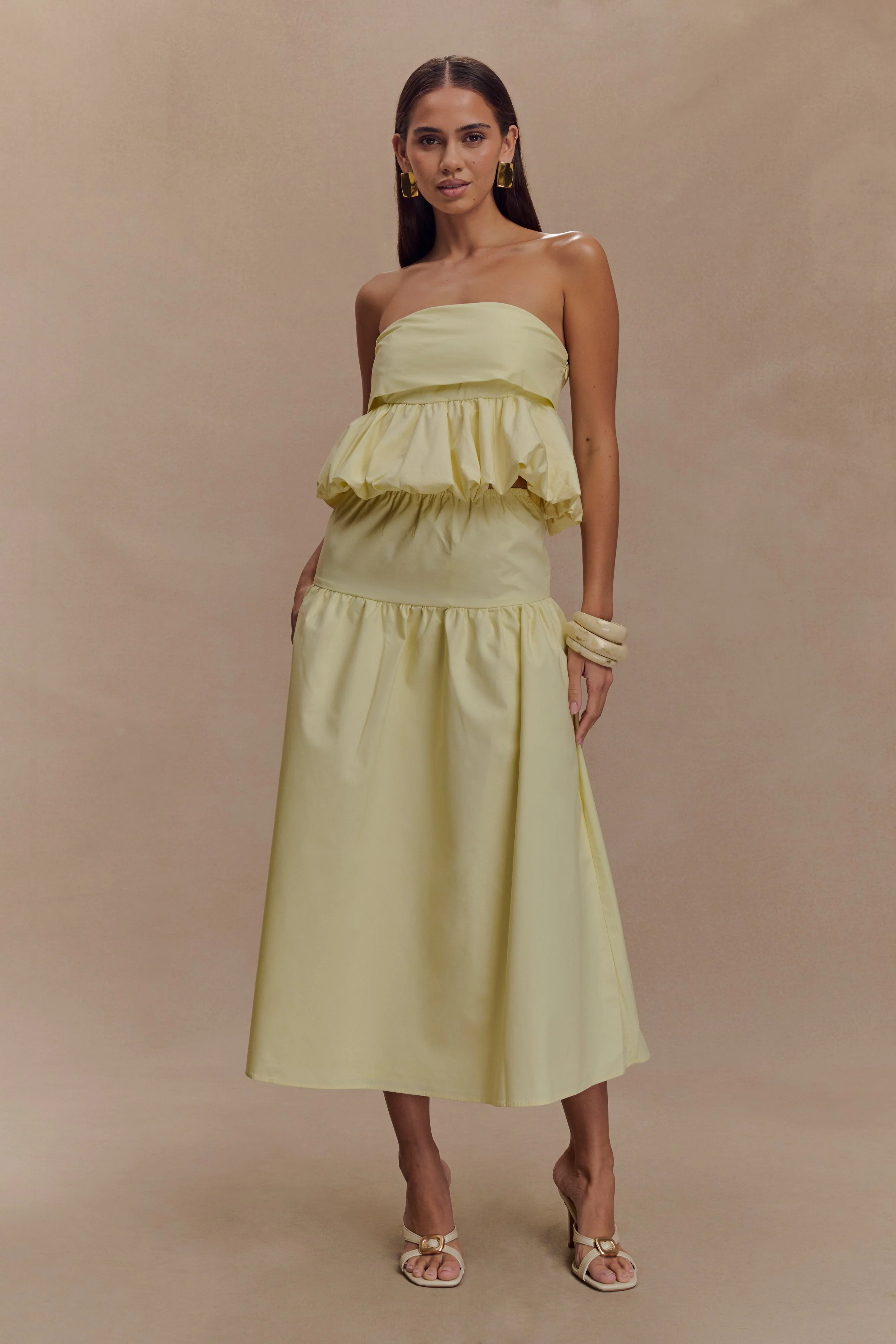 Amirah Strapless Bubble Crop Top - Lemon - Image 6