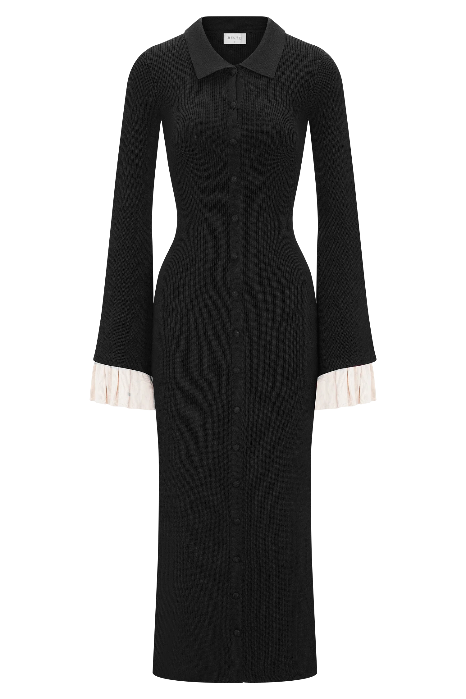 Amirose Ruffle Knit Midi Dress - Black - Image 8