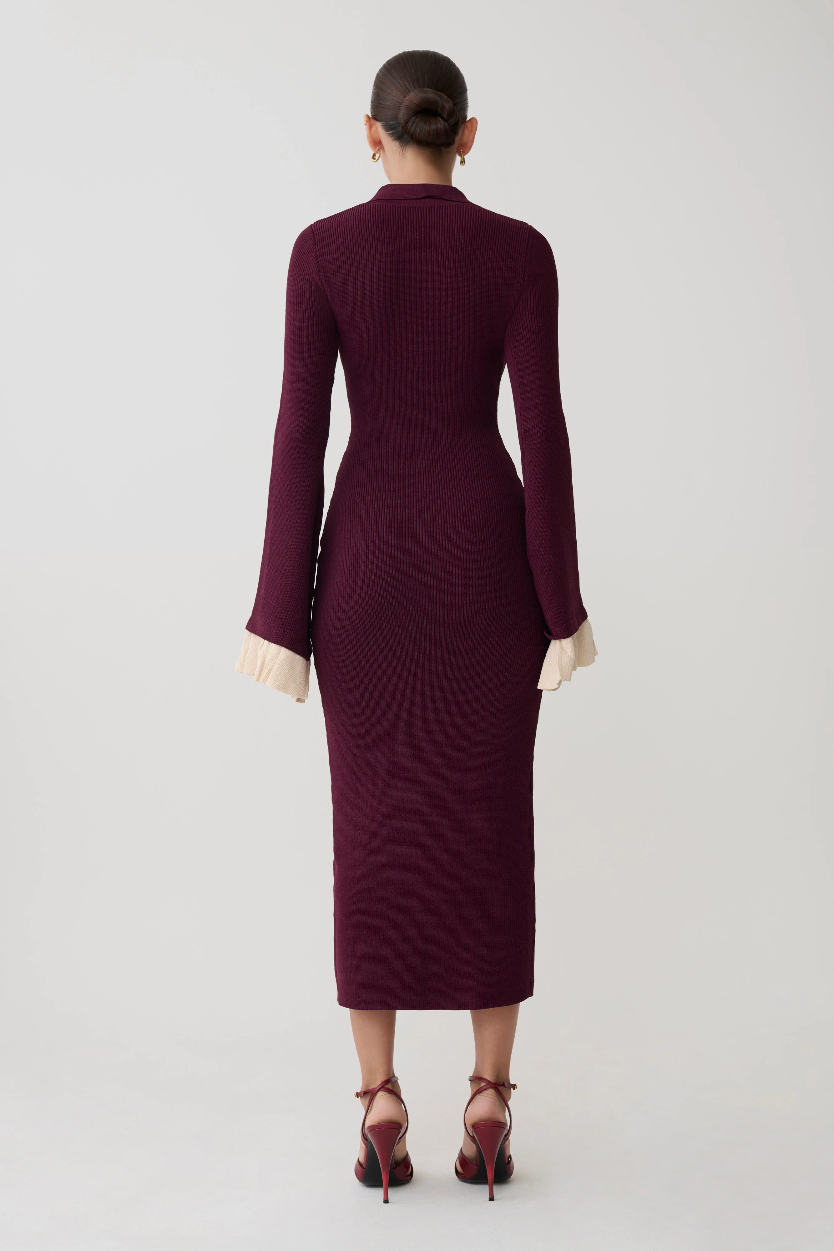 Amirose Ruffle Knit Midi Dress - Plum - Image 3