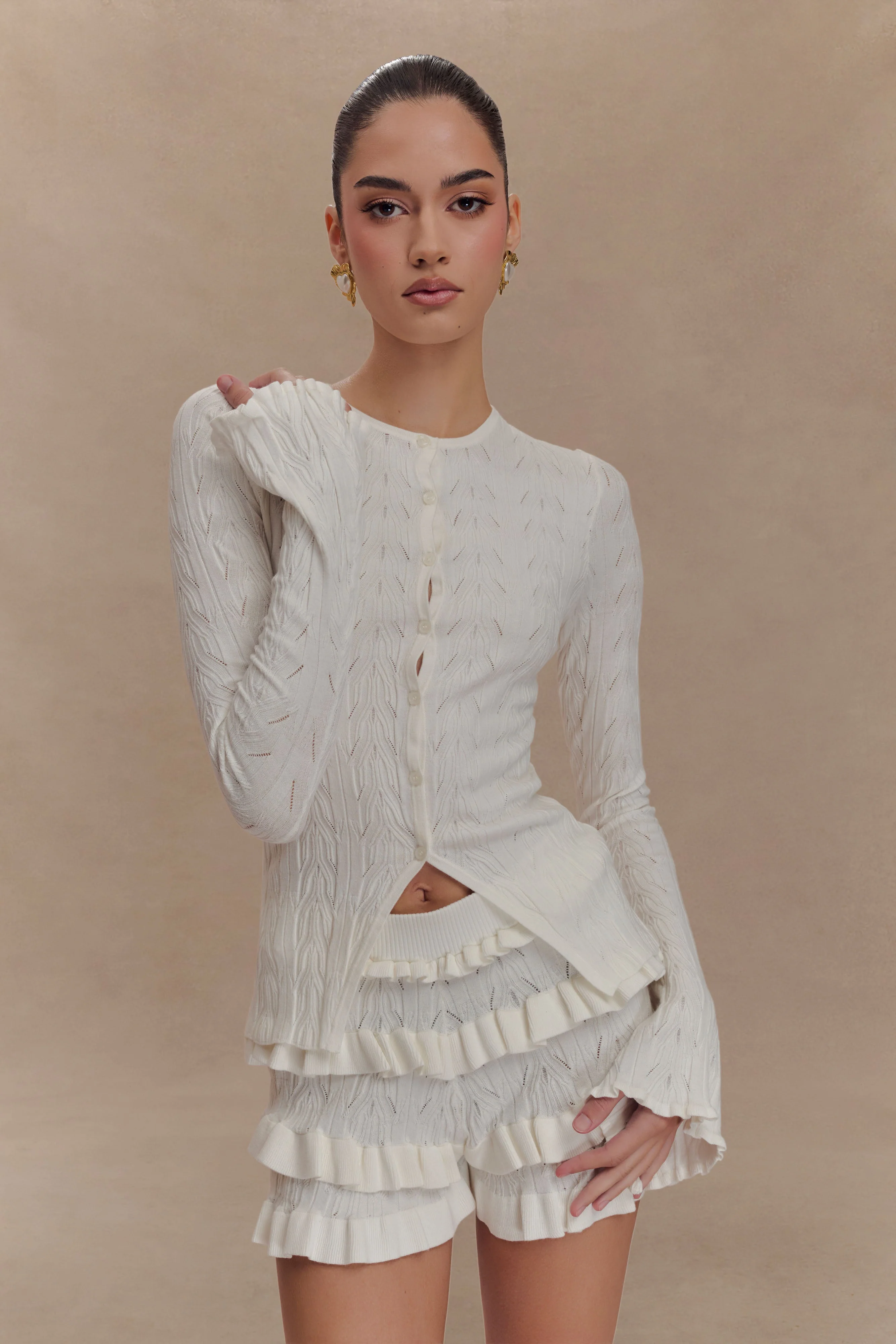 Amy Pointelle Knit Frill Bloomers - Ivory - Image 6