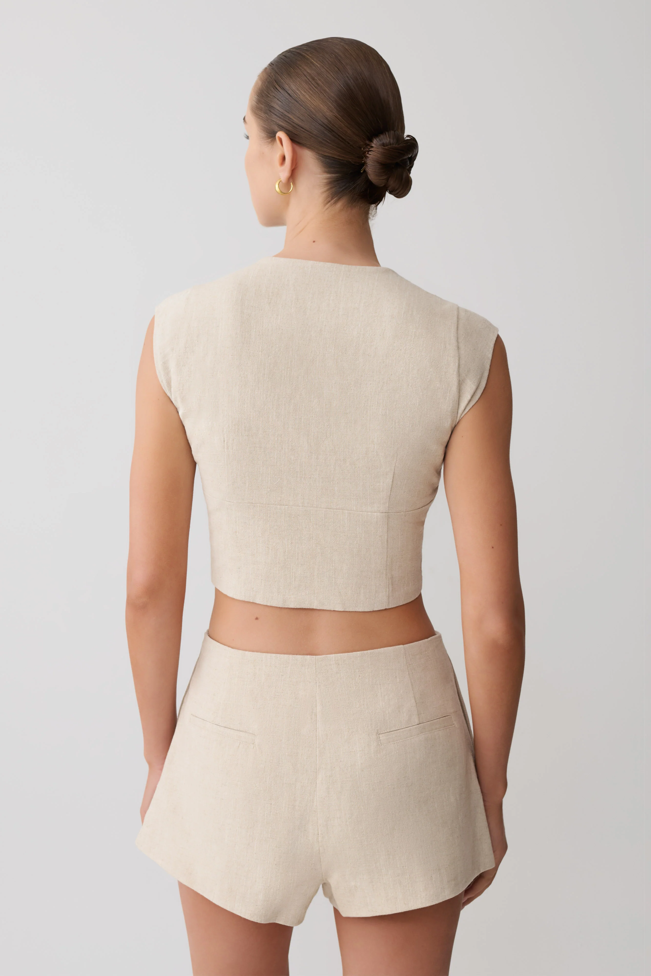 Anahita Linen Front Bows Short Sleeve Top - Natural - Image 2