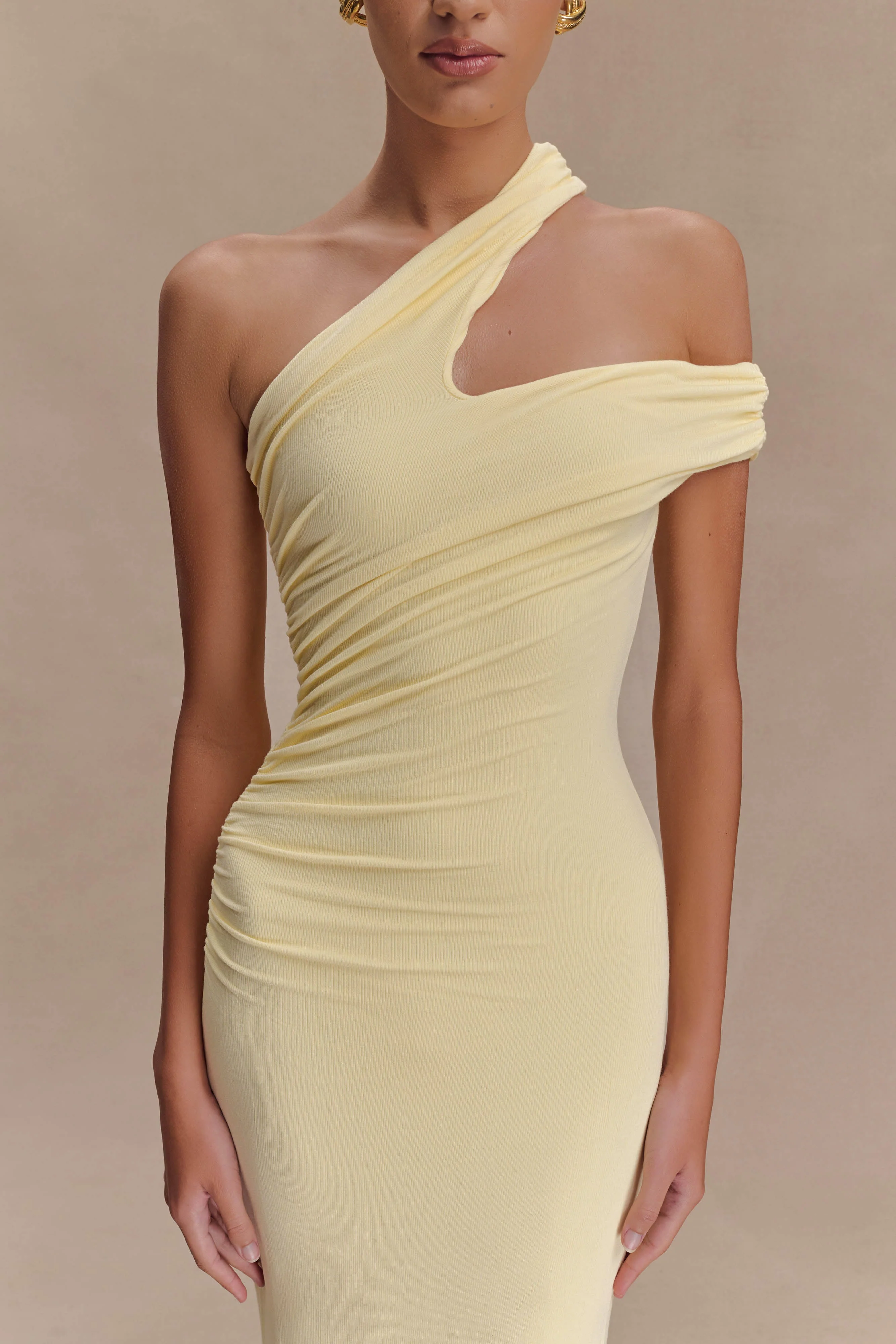 Anastasia One Shoulder Modal Midi Dress - Pale Lemon - Image 3