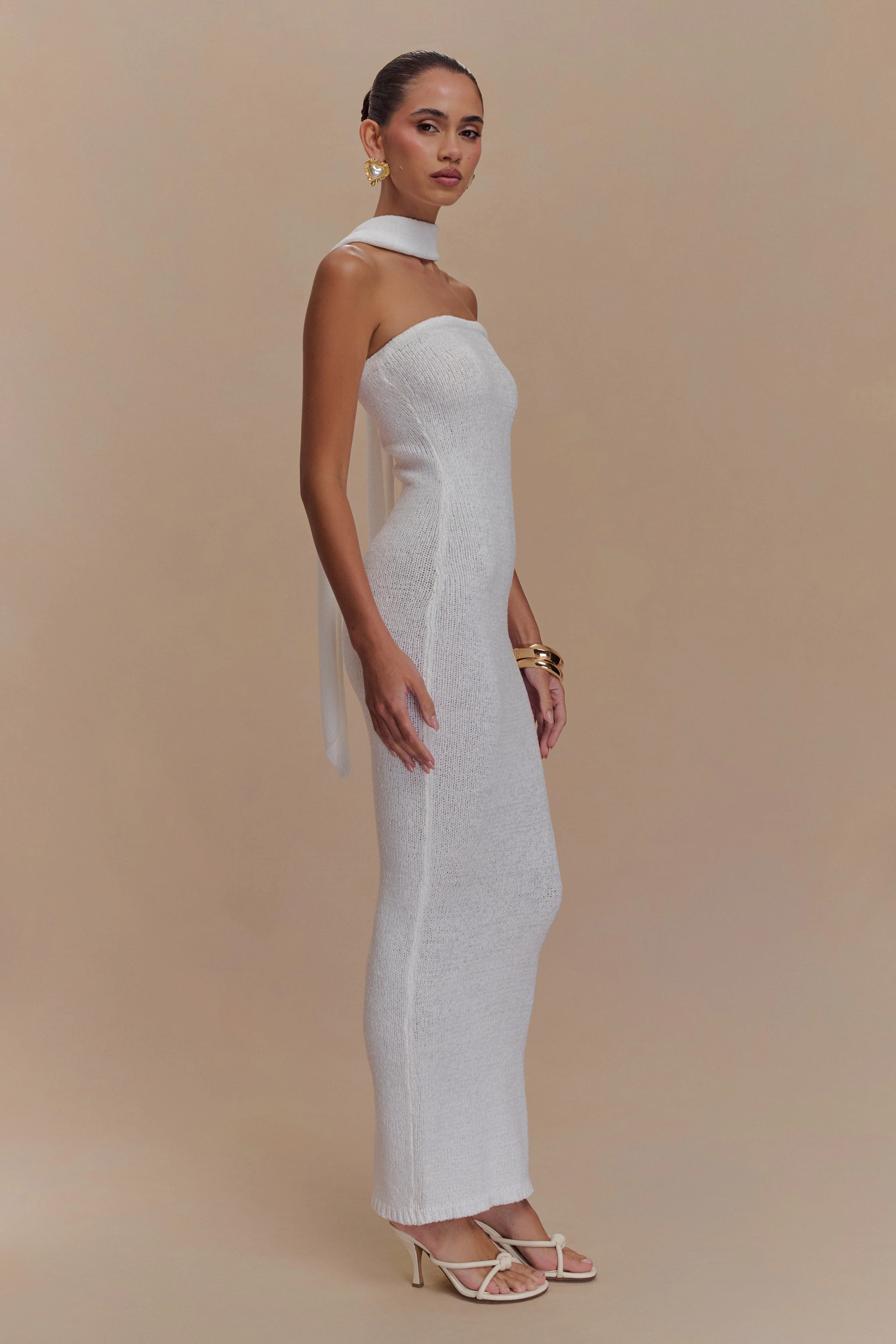 Andrea Strapless Knit Maxi Dress - White - Image 4