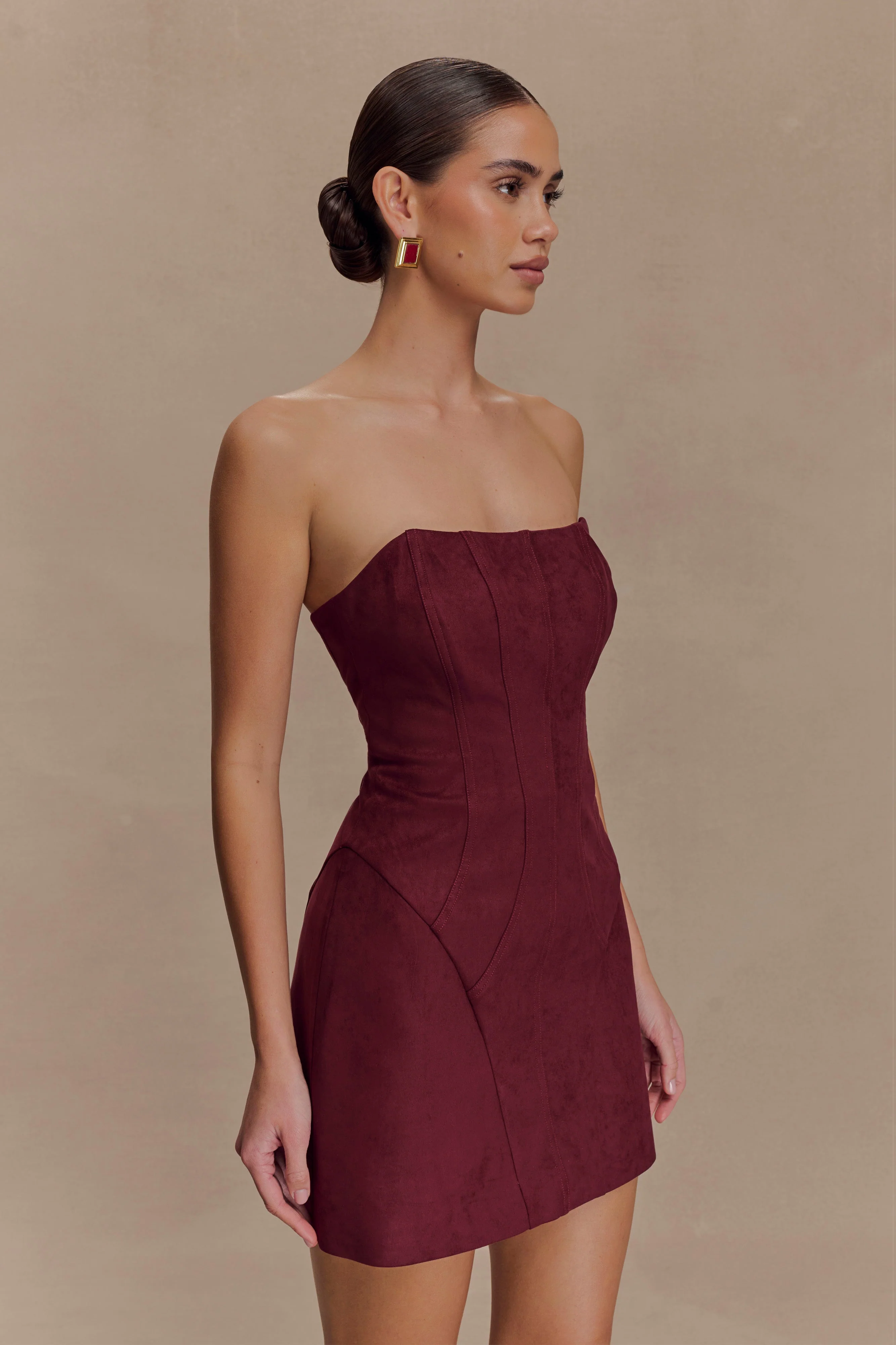 Andy Faux Suede Mini Dress - Wine - Image 5