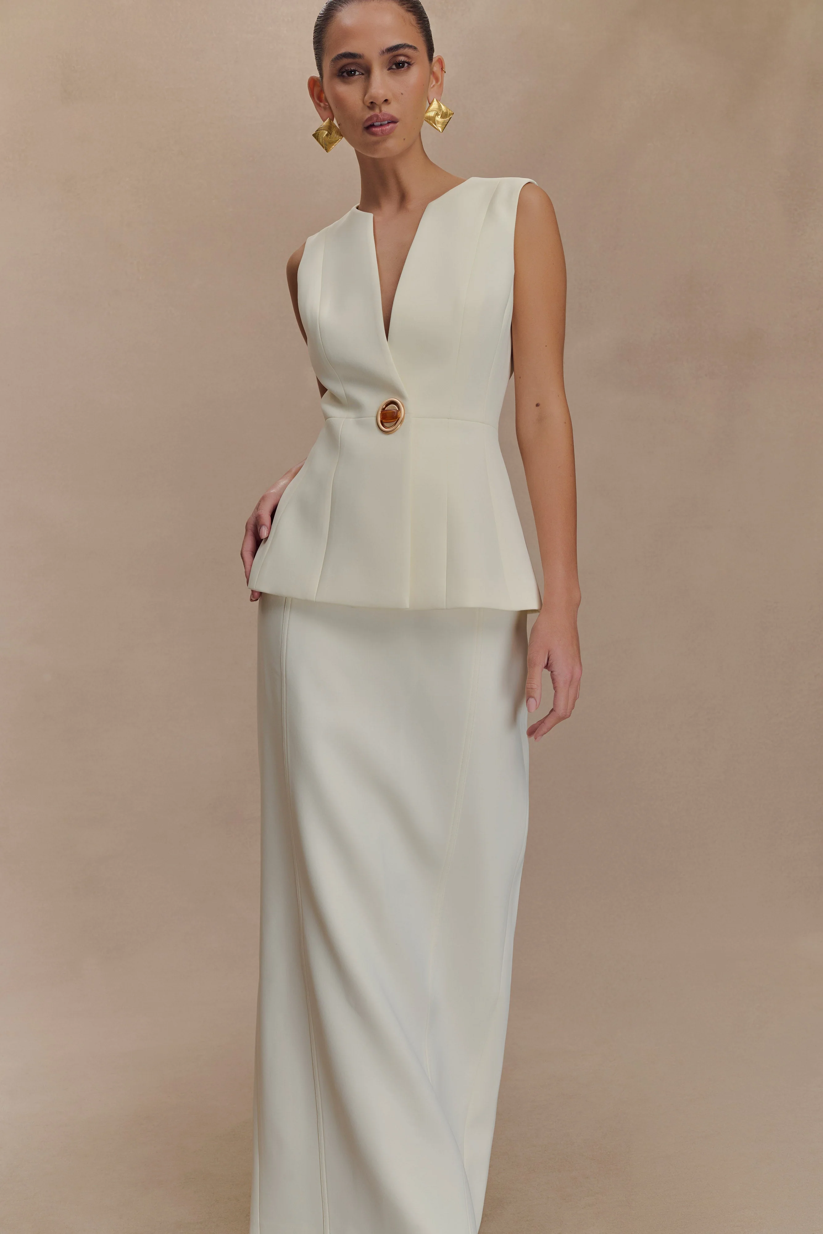 Angelie Suiting Maxi Skirt - Ivory - Image 4