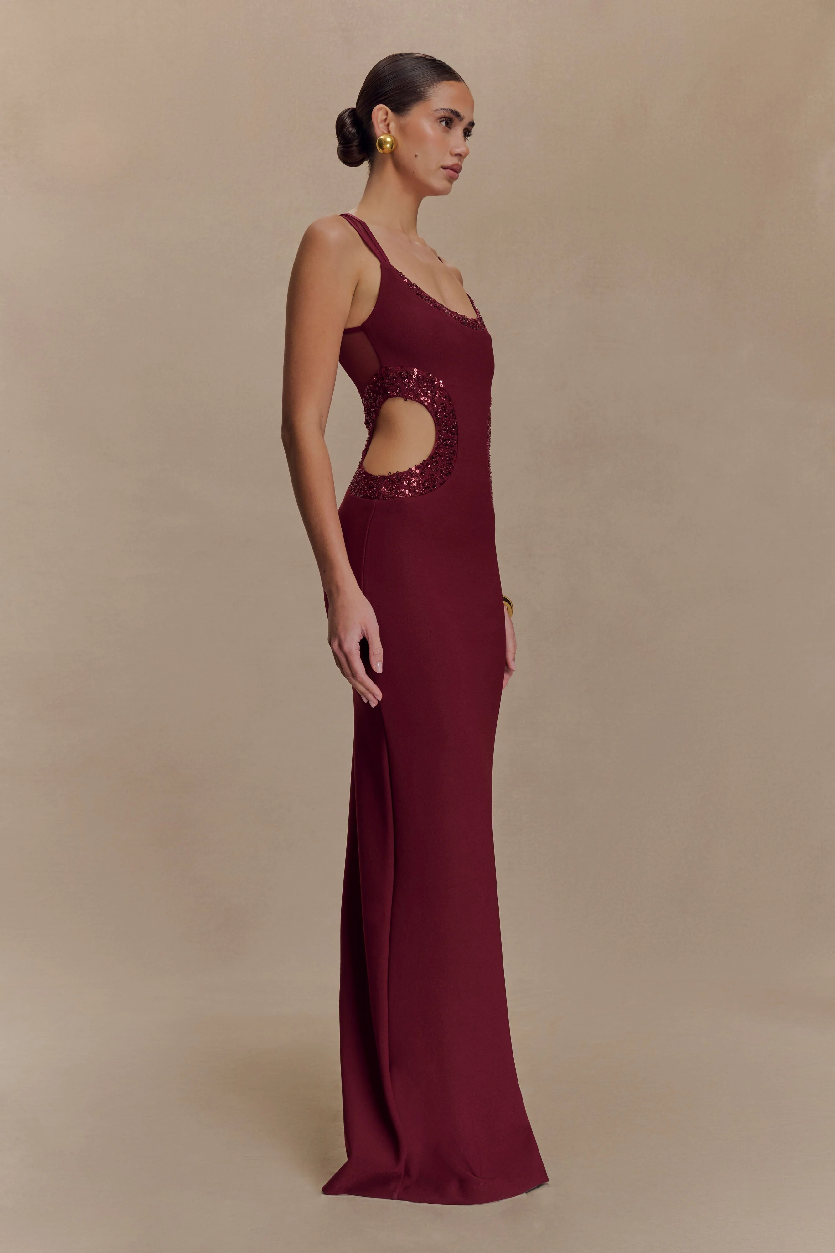 Angelique Beaded Crepe Maxi Dress - Wine - Image 4