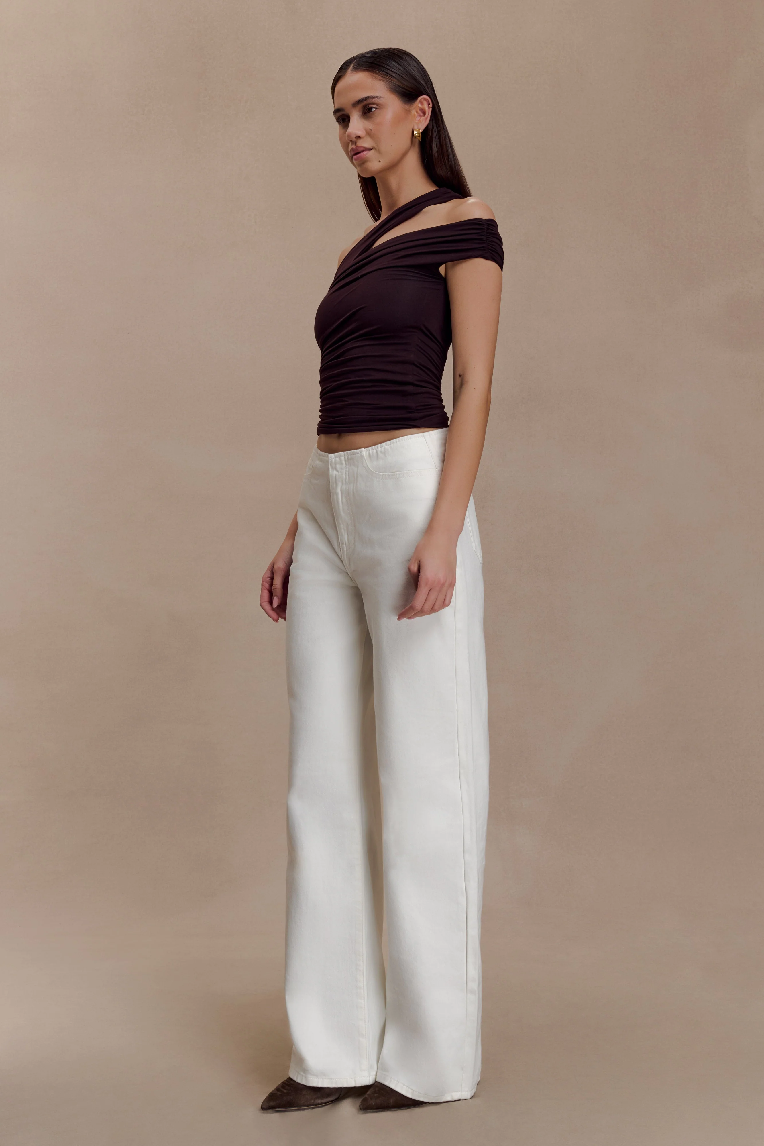 Anna One Shoulder Modal Top - Cacao Brown - Image 3