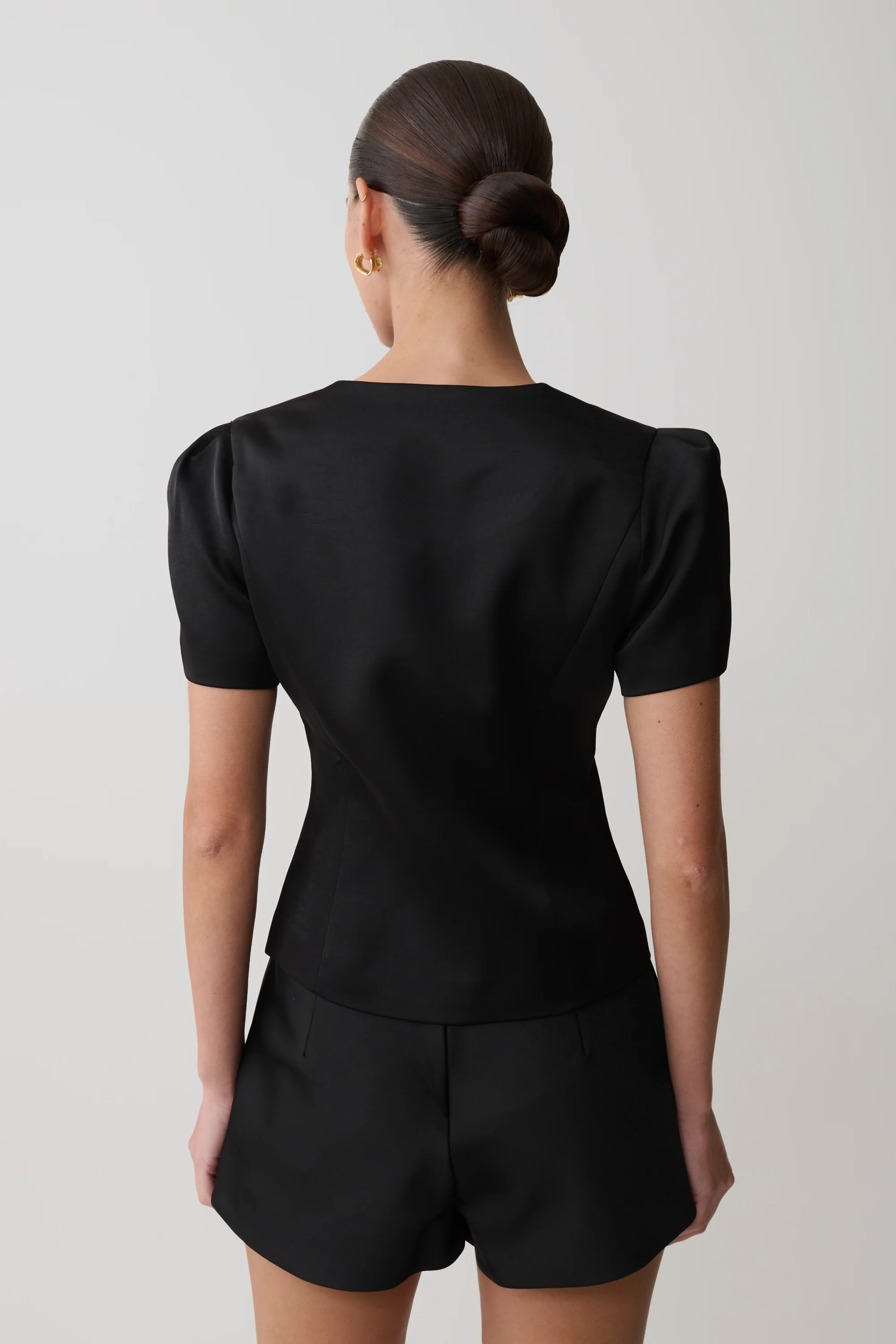 Anne Short Sleeve Satin Top - Black - Image 3