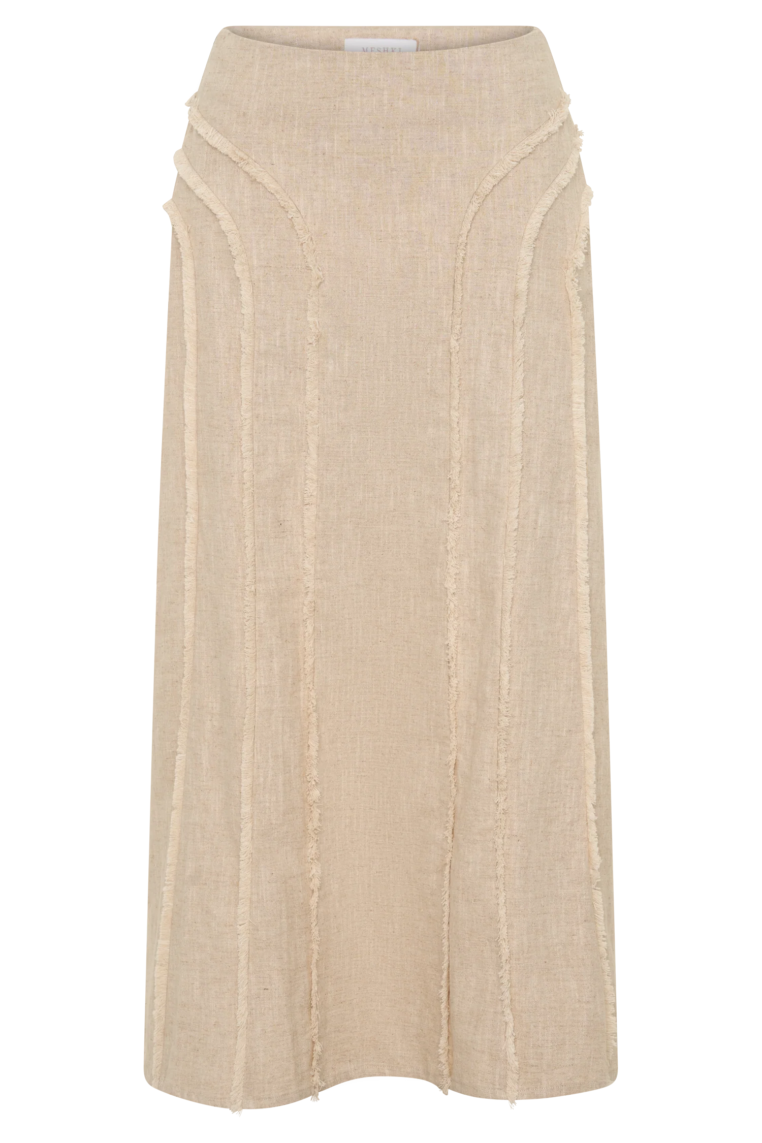 Annie Linen Frayed Midi Skirt - Natural - Image 9
