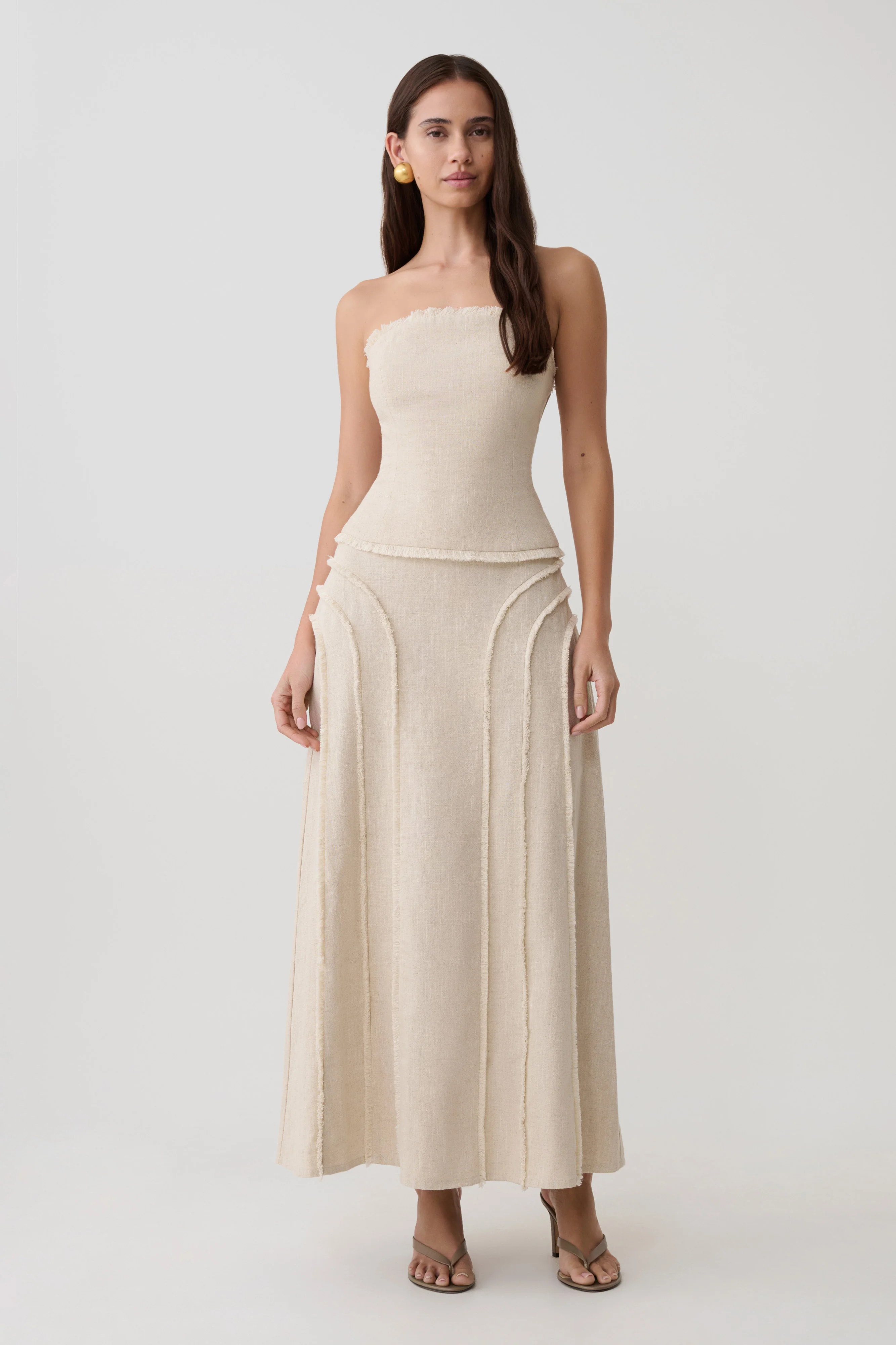 Annie Strapless Tie Back Linen Top - Natural - Image 6