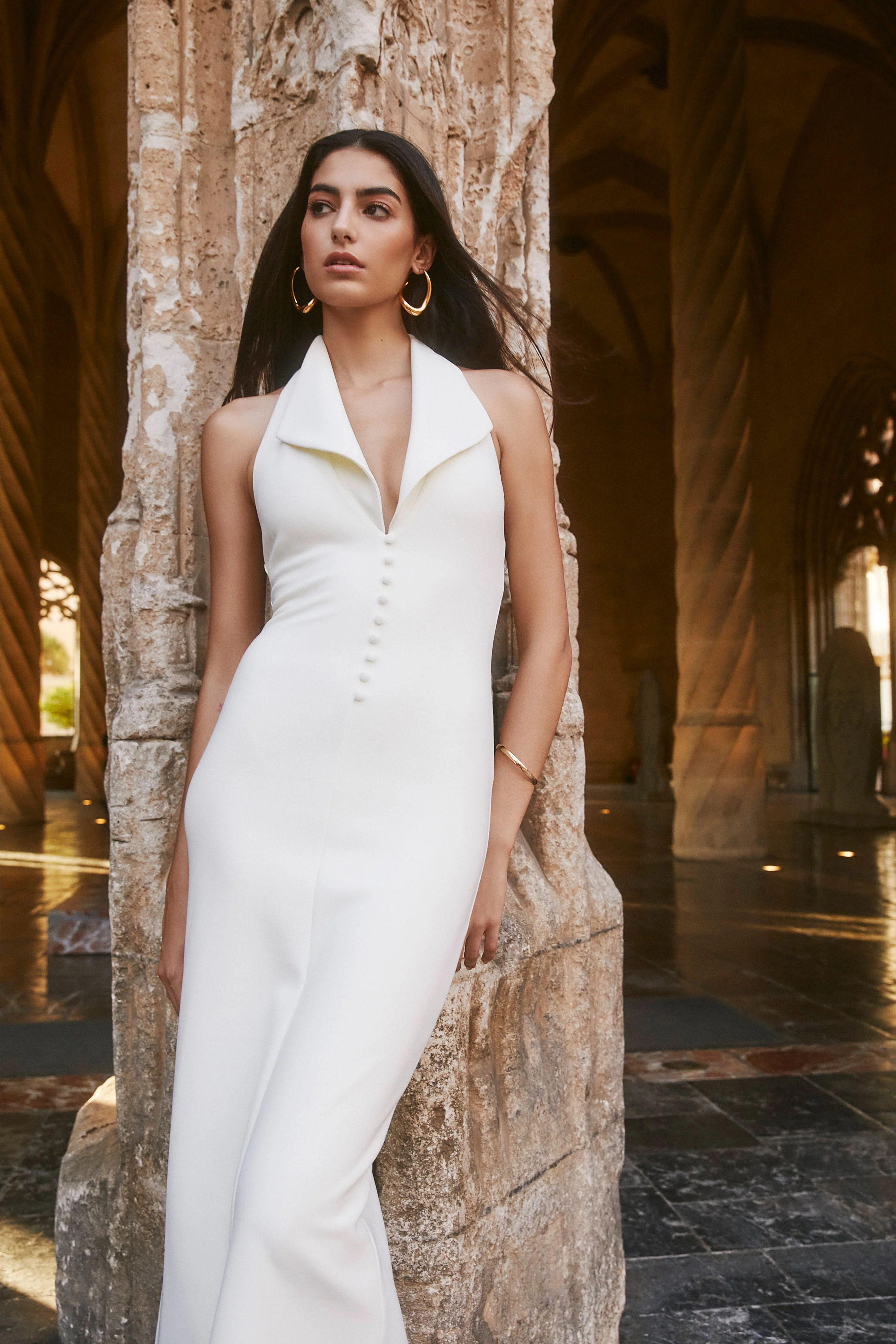 Annita Crepe Halter Midi Dress - Ivory - Image 7