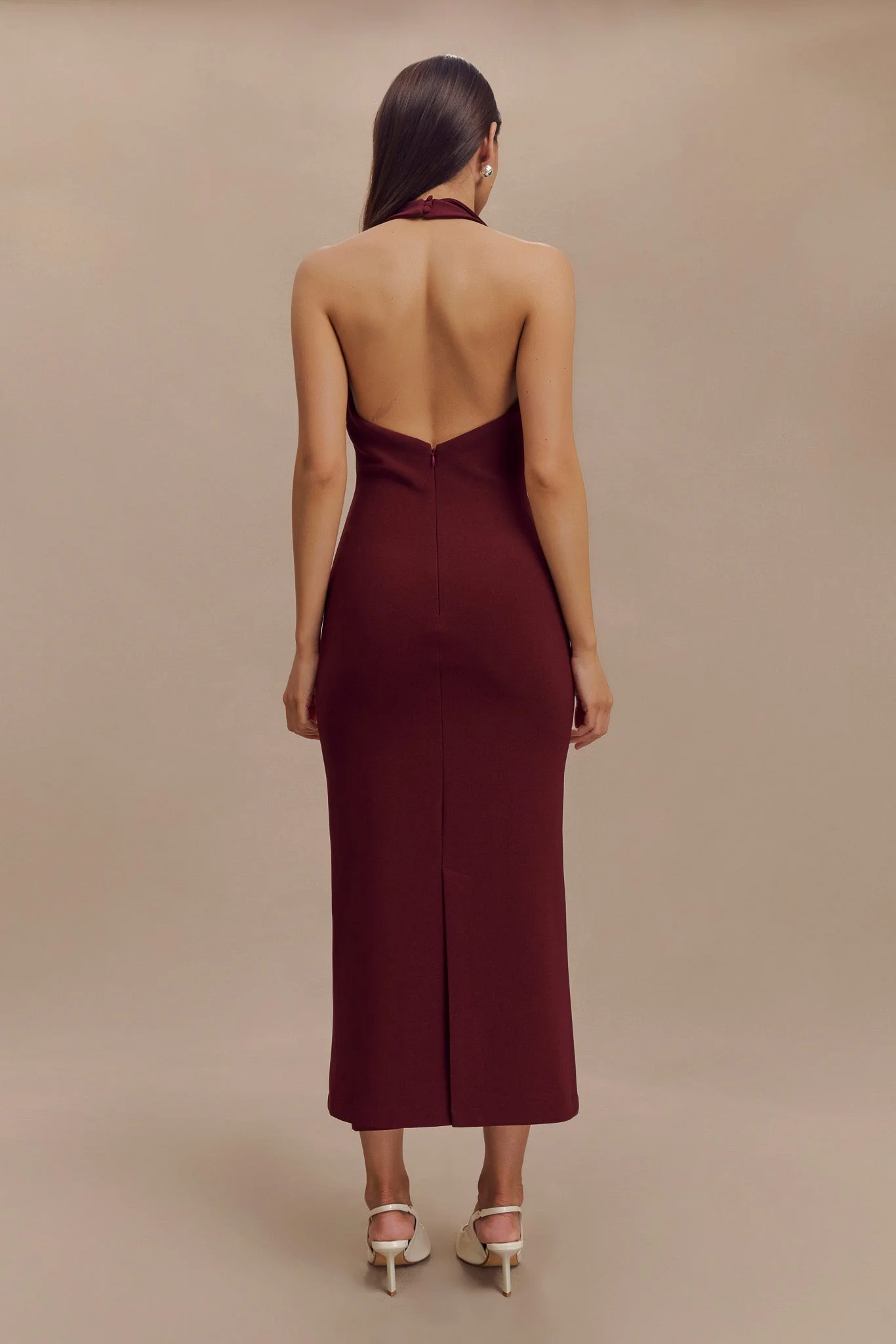 Annita Crepe Halter Midi Dress - Merlot - Image 4