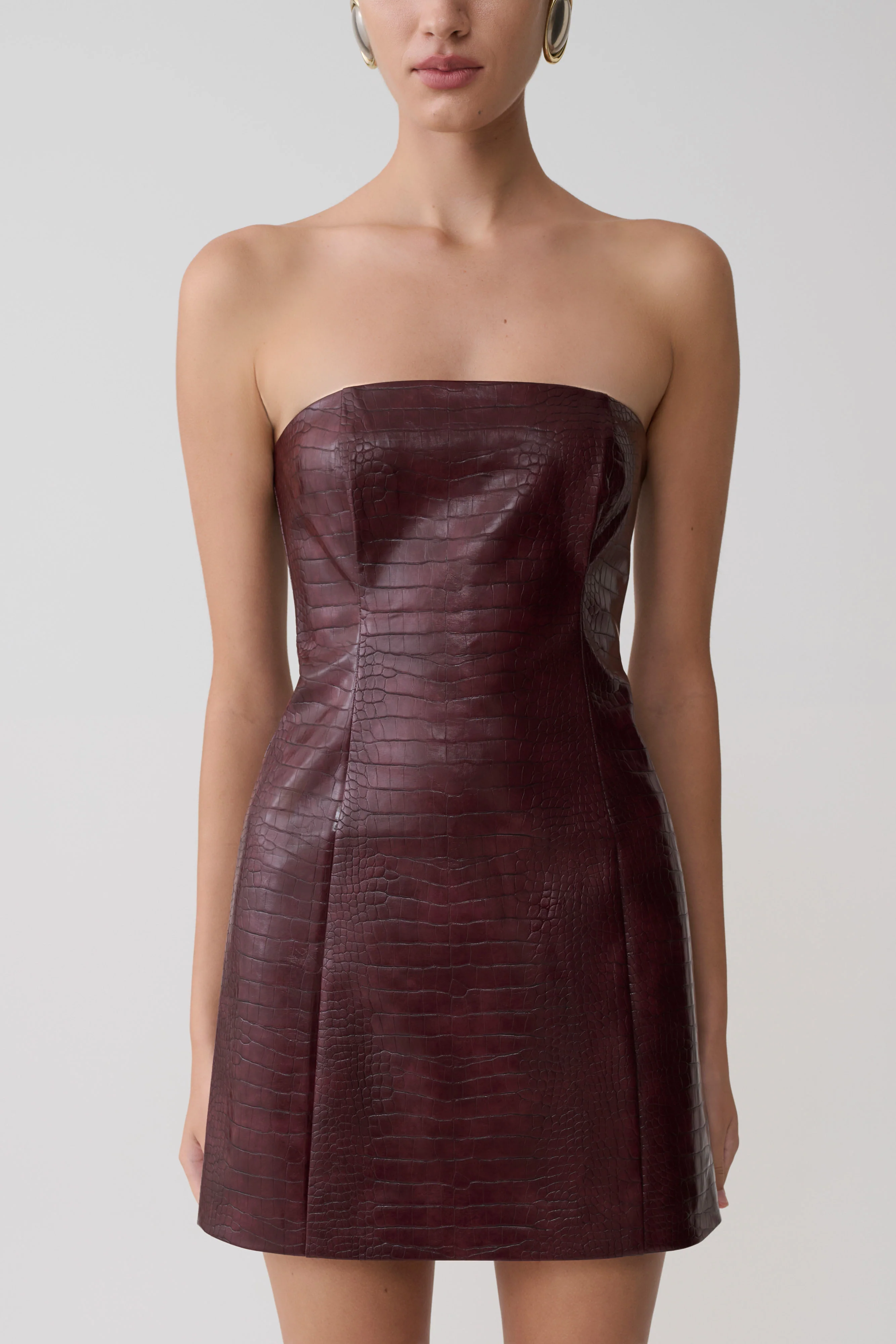 Anouk Faux Leather Strapless Mini Dress - Merlot - Image 3