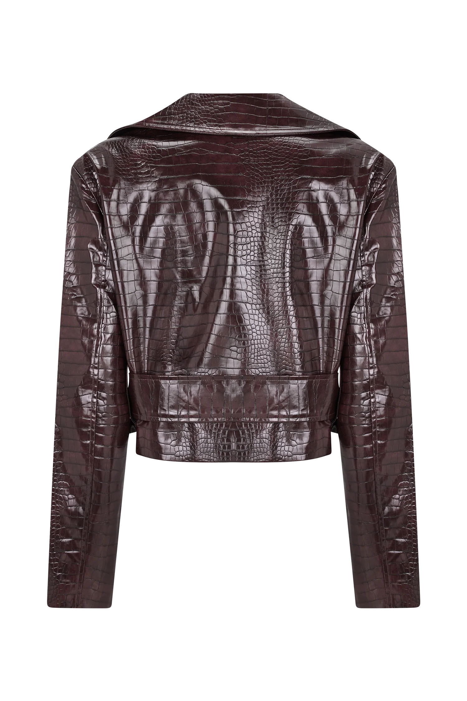 Archie Croc Faux Leather Cropped Jacket - Burgundy - Image 10