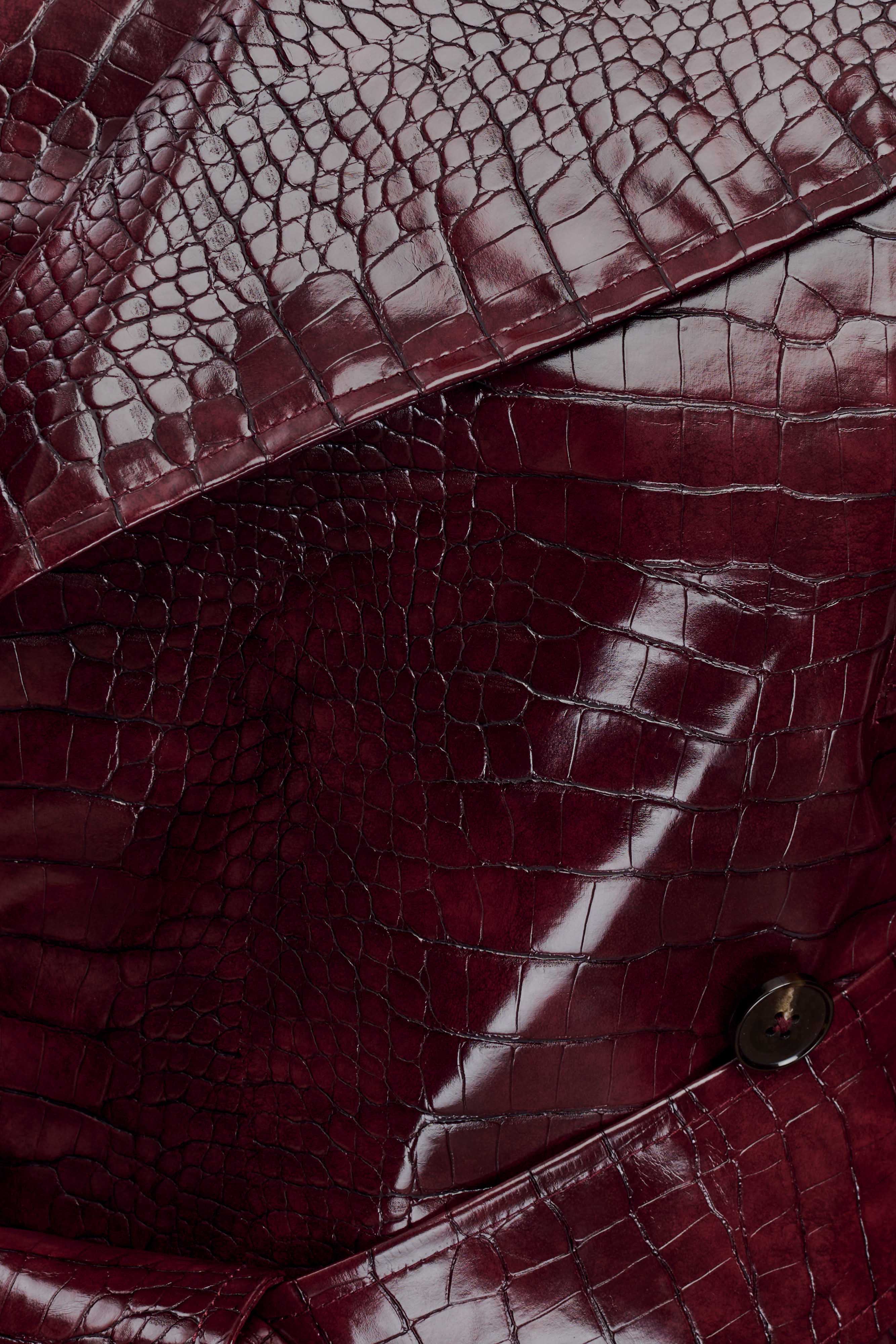 Archie Croc Faux Leather Cropped Jacket - Burgundy - Image 9