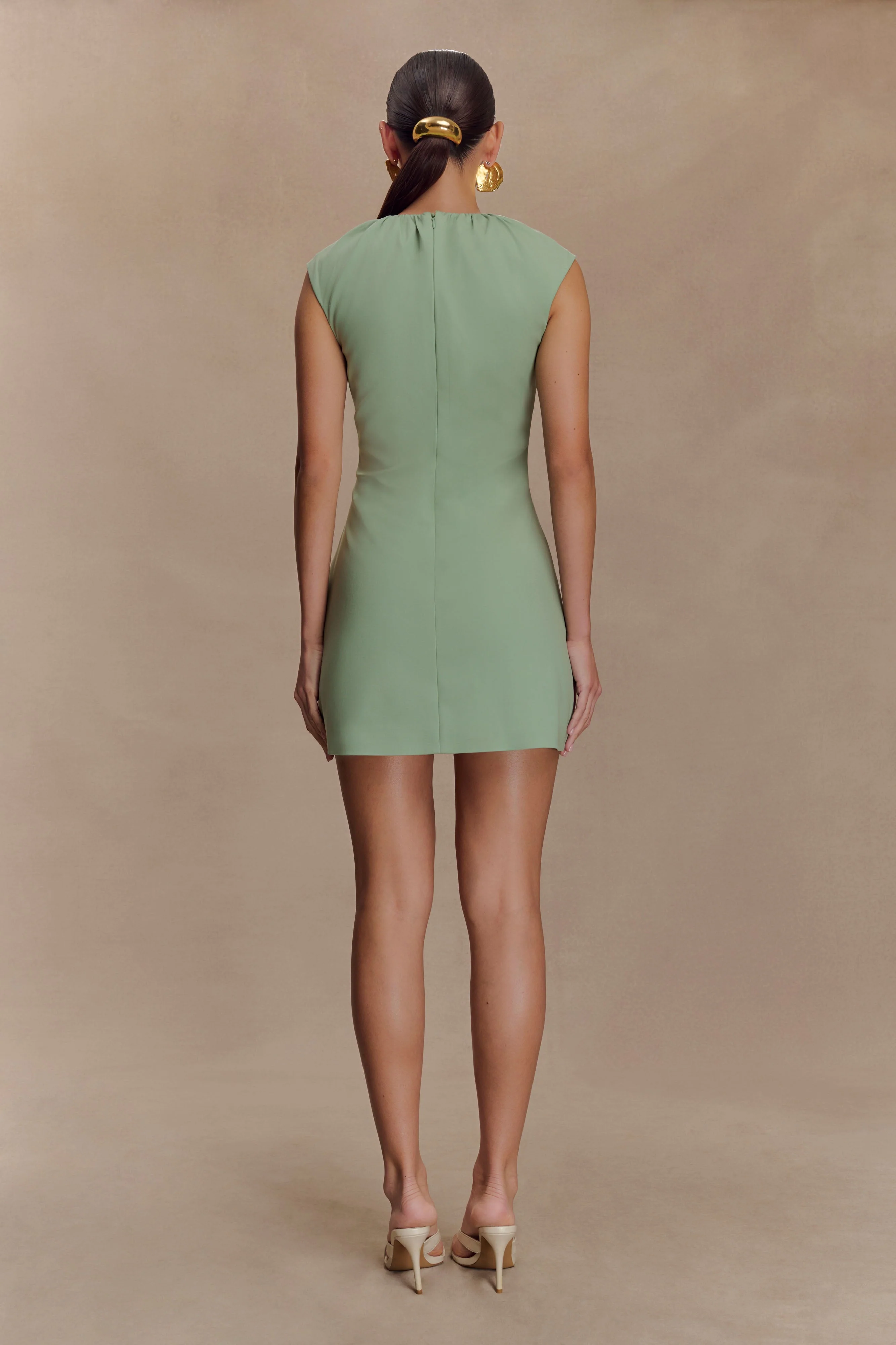 Ariana Pleated Neck Mini Dress - Sage - Image 2