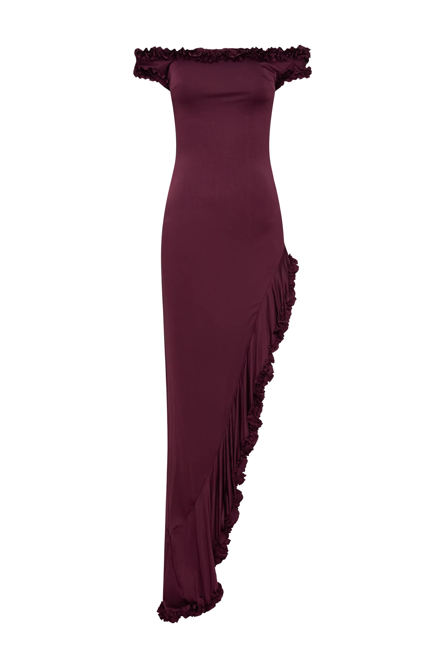 Arielle Off Shoulder Ruffle Midi Dress - Plum - Image 12