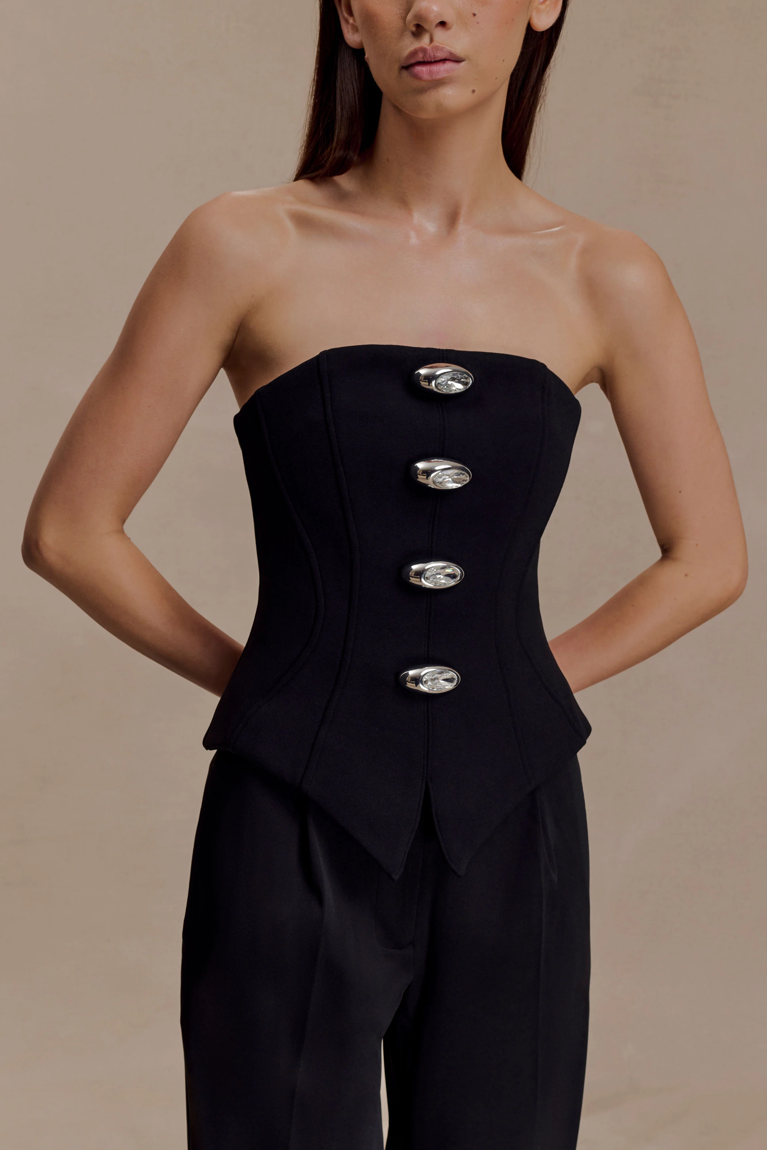 Arla Button Up Corset Top - Black - Image 3