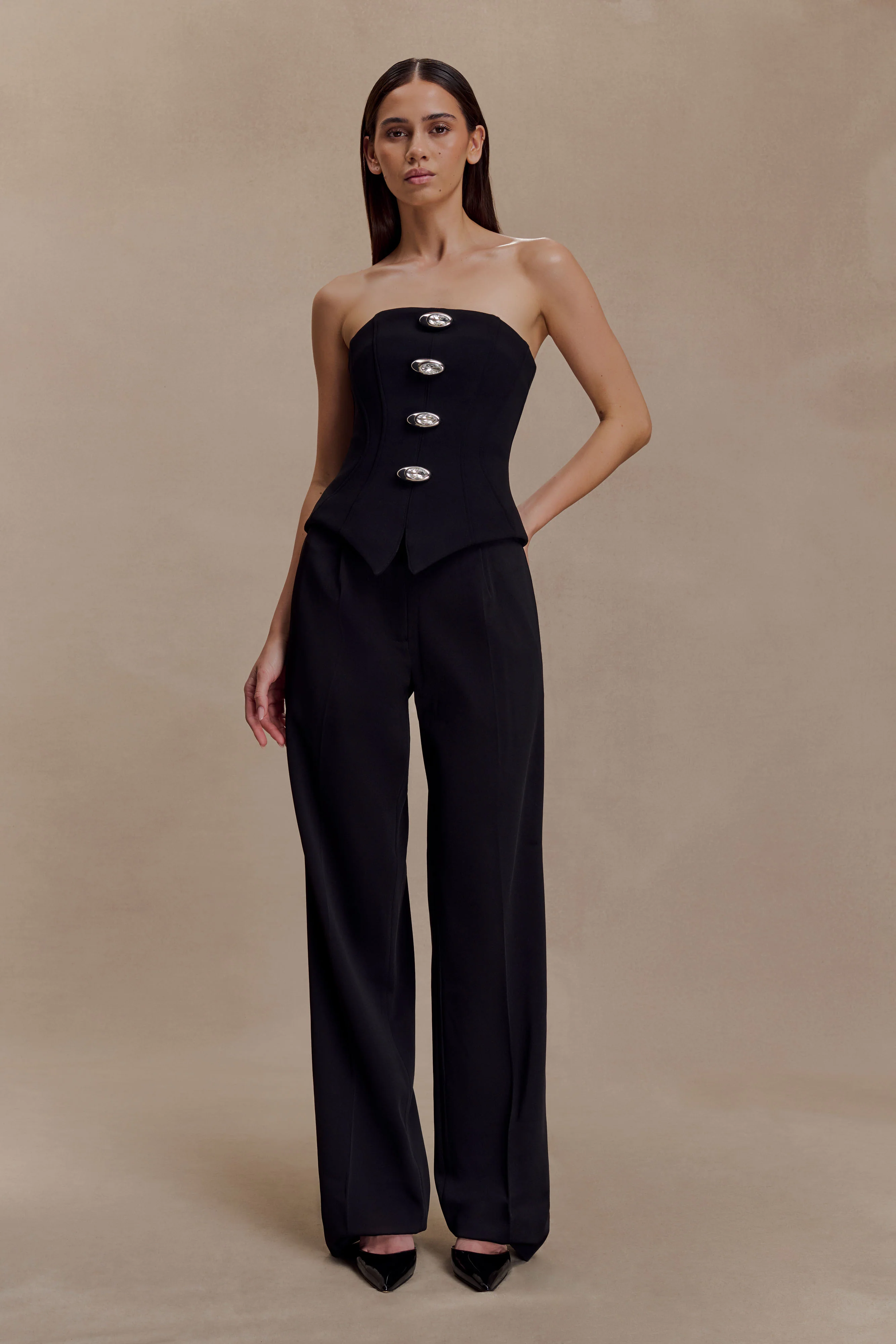 Arla Button Up Corset Top - Black - Image 6