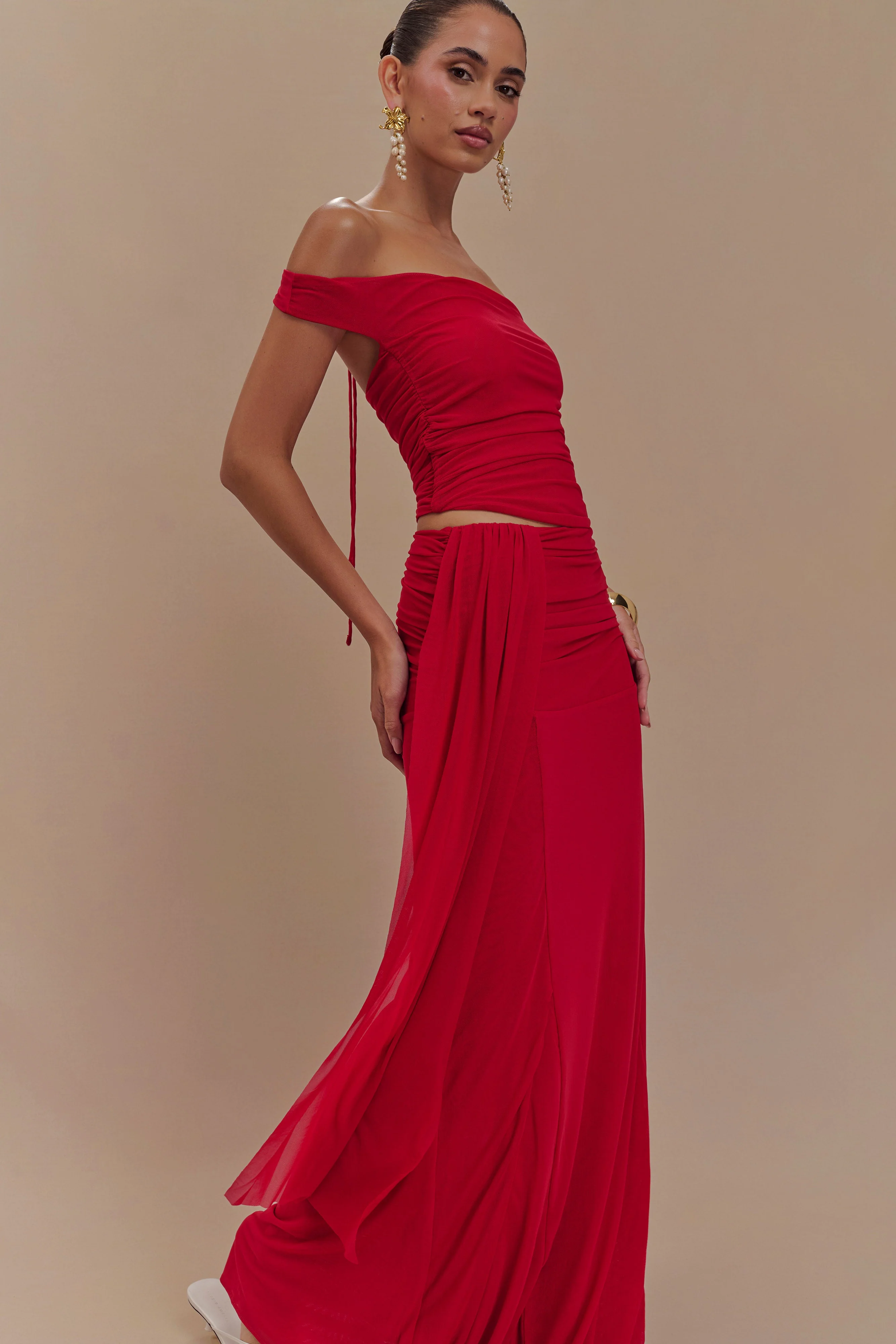 Arna Mesh Maxi Skirt - Ruby - Image 4