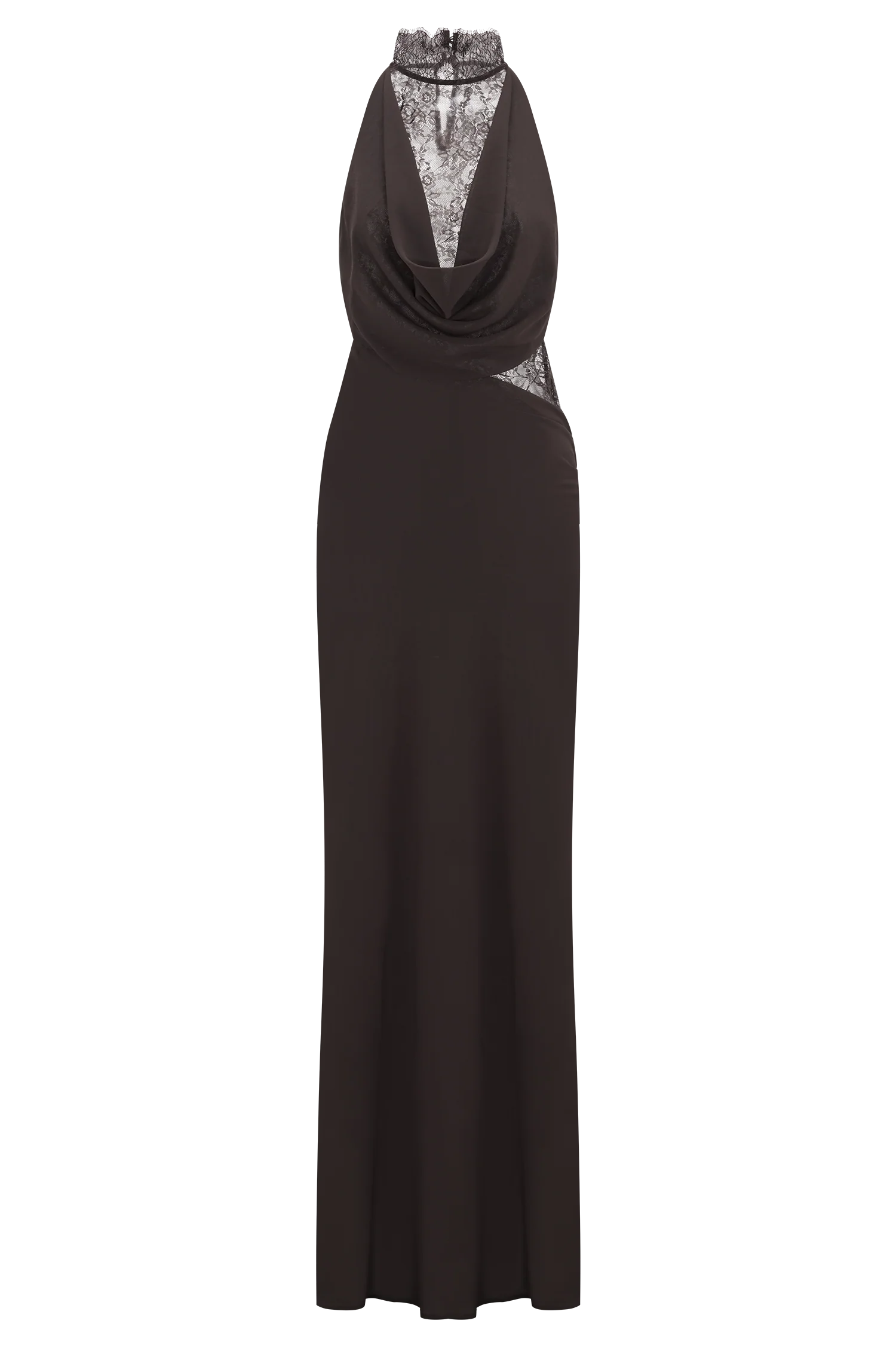 Arra Chiffon And Lace Halter Maxi Dress - Cacao Brown - Image 9