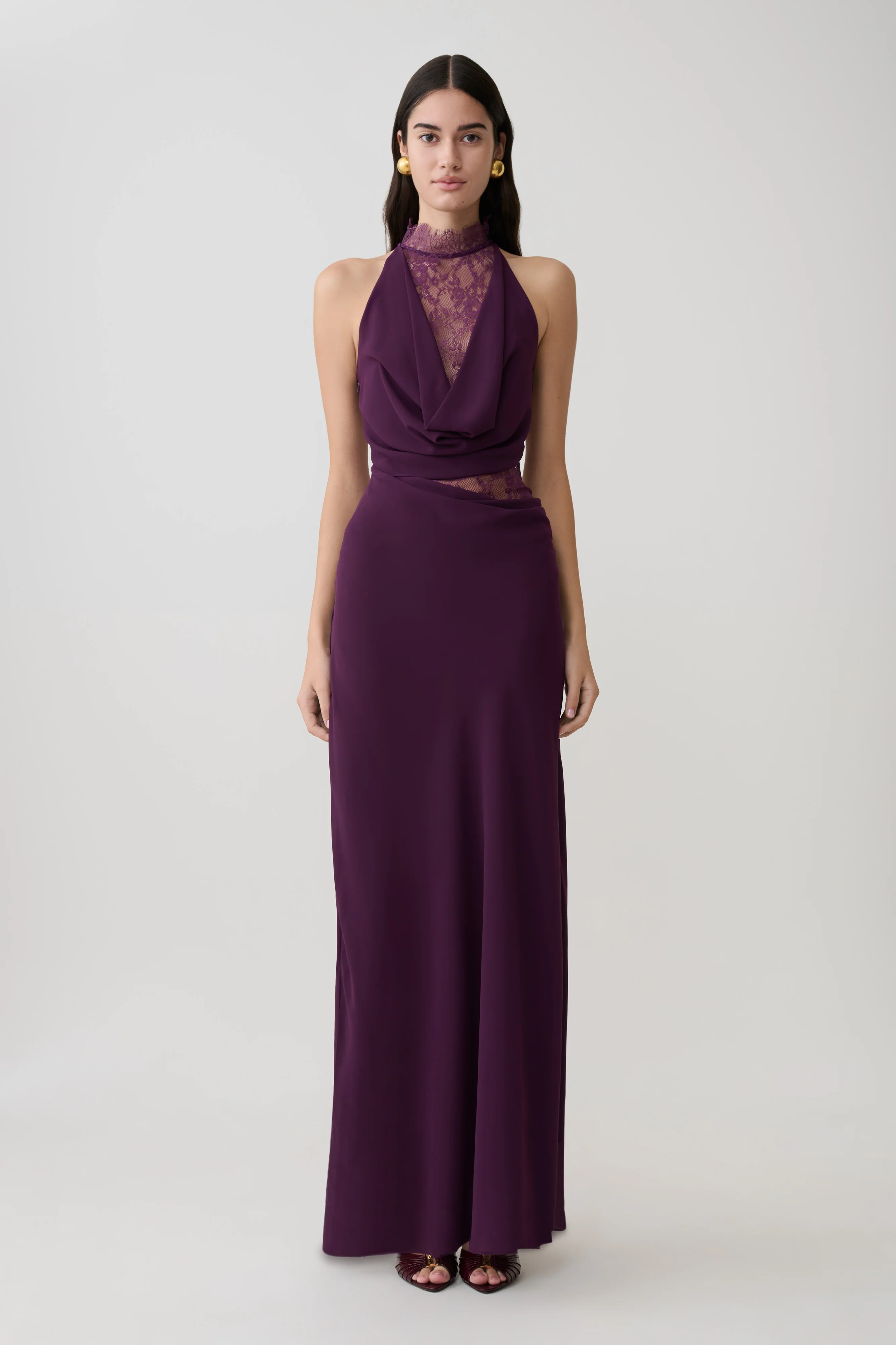 Arra Chiffon And Lace Halter Maxi Dress - Plum