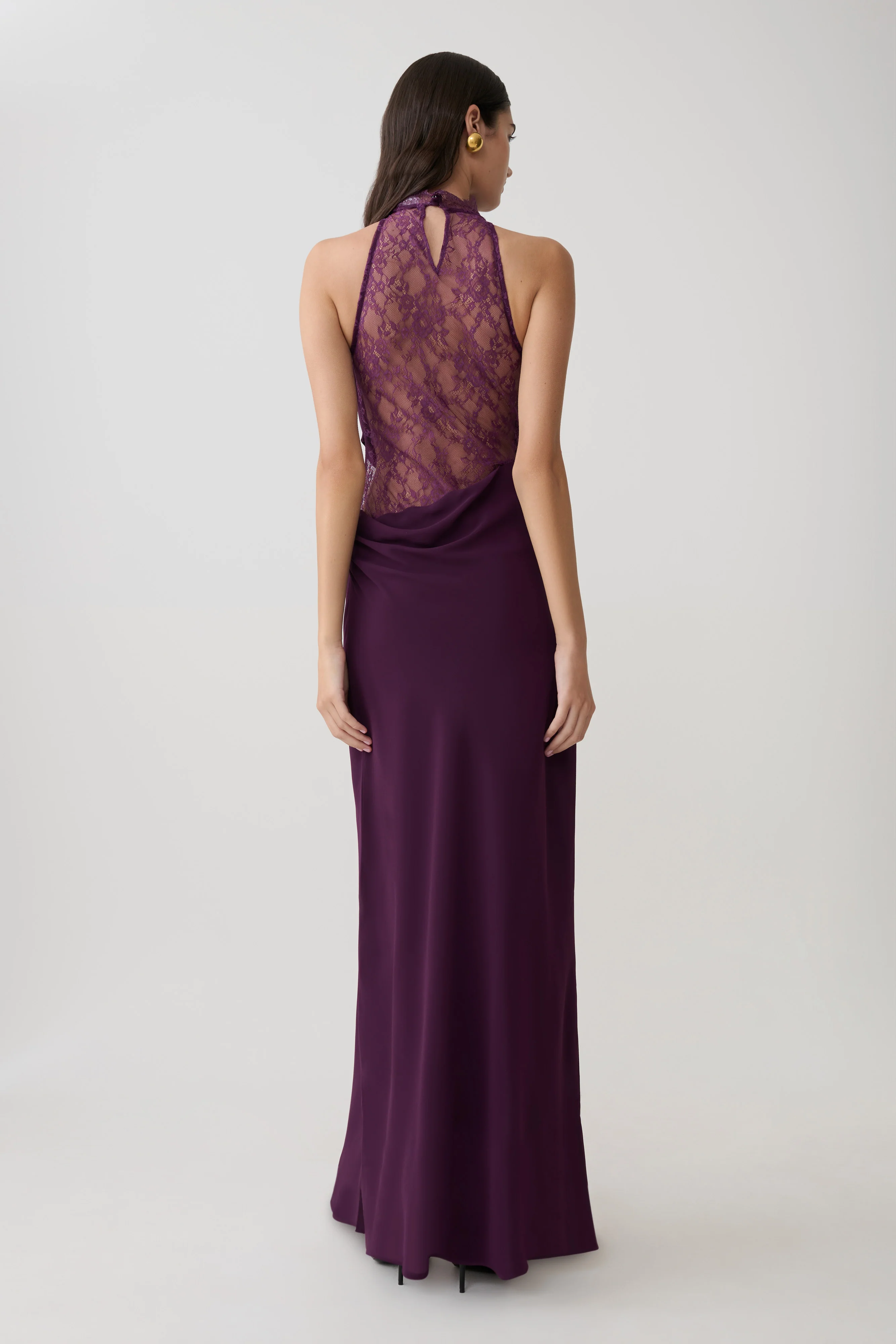 Arra Chiffon And Lace Halter Maxi Dress - Plum - Image 2