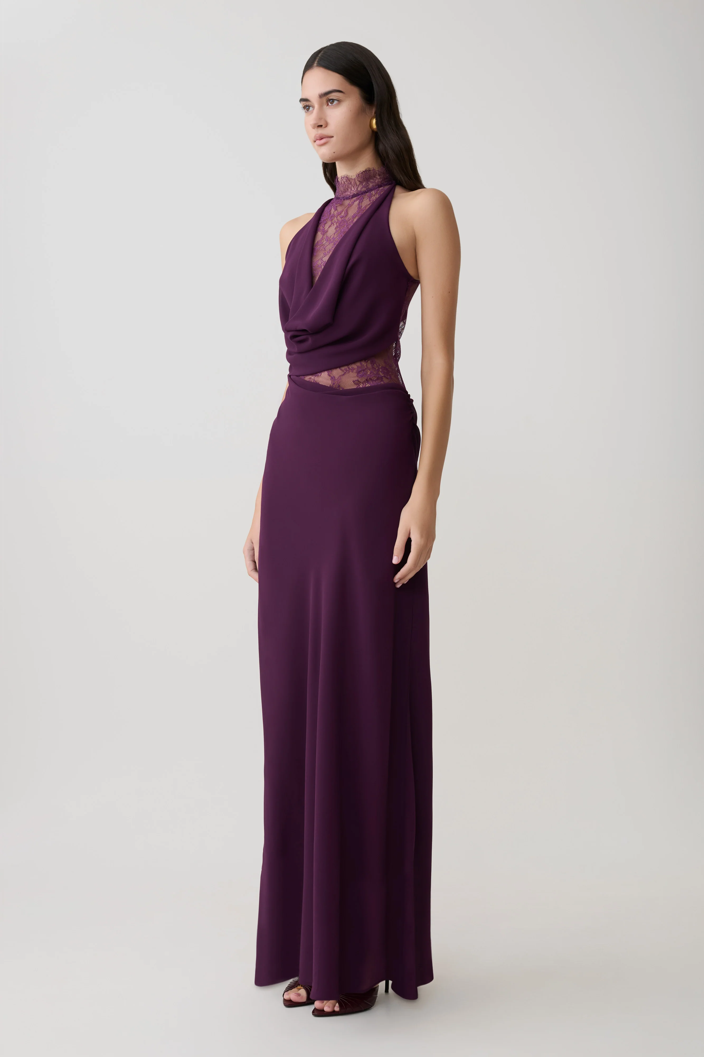 Arra Chiffon And Lace Halter Maxi Dress - Plum - Image 5