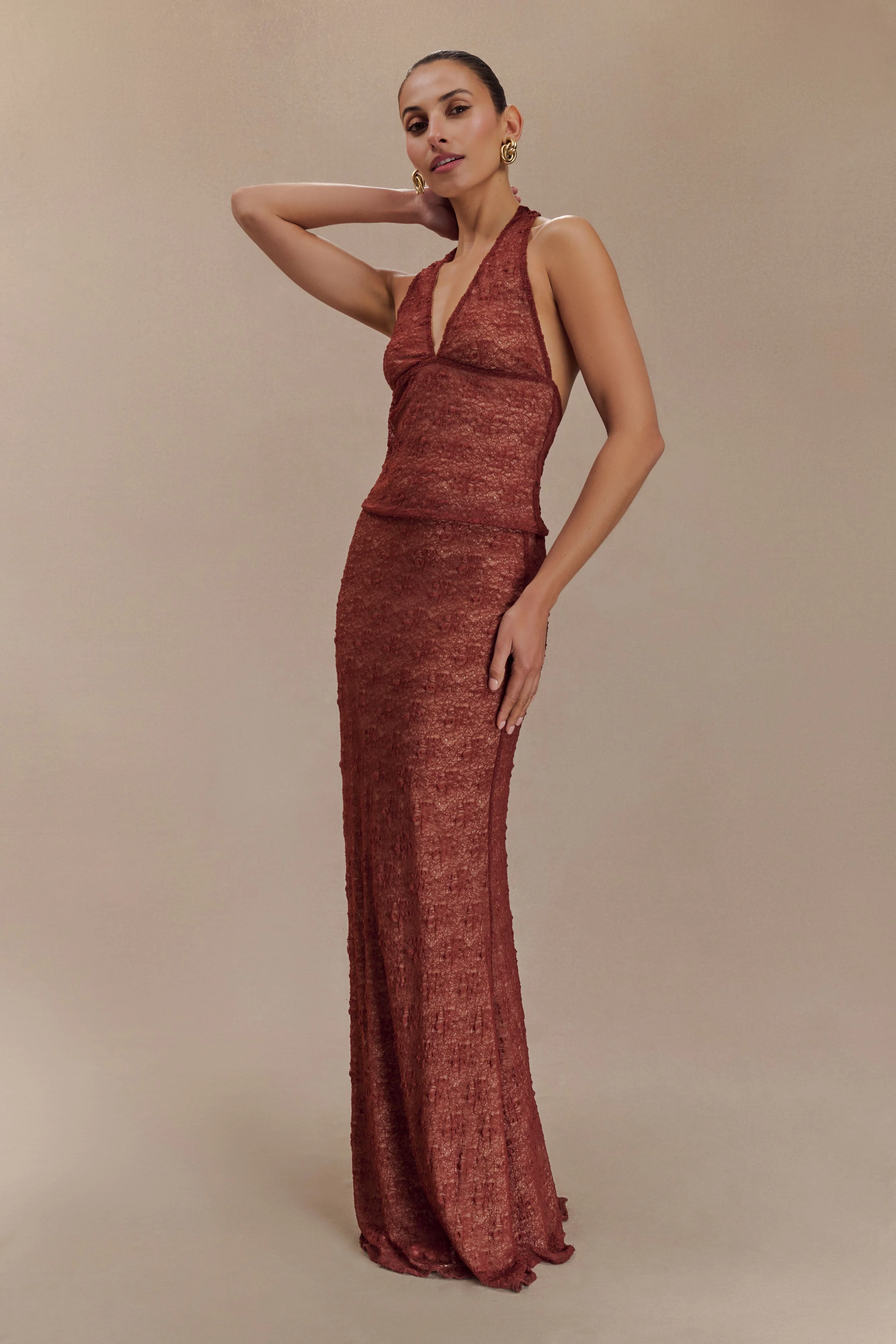 Asher Sheer Lace Halter Top - Chilli - Image 7