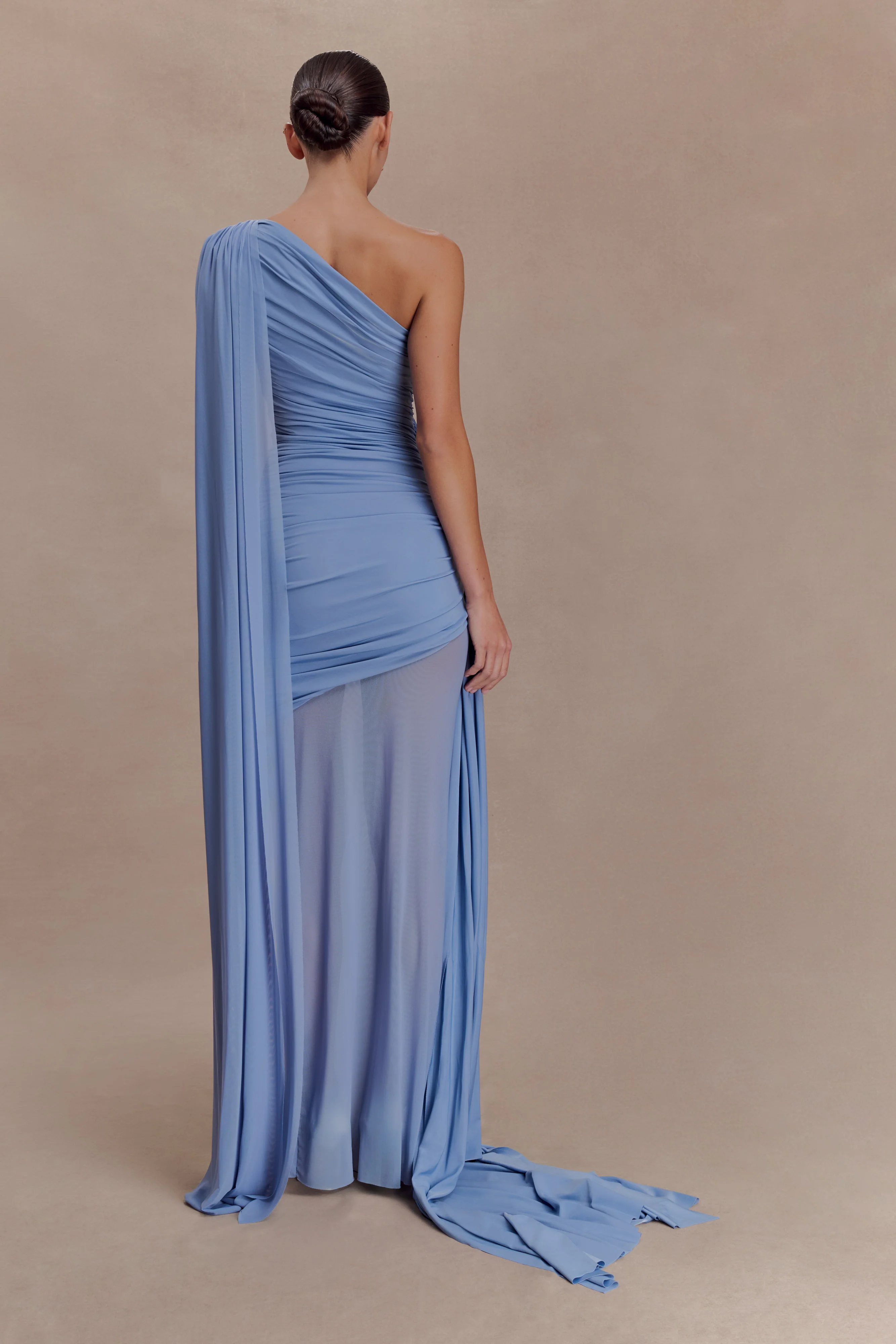 Asher Slinky One Shoulder Maxi Dress - Cornflower Blue - Image 2