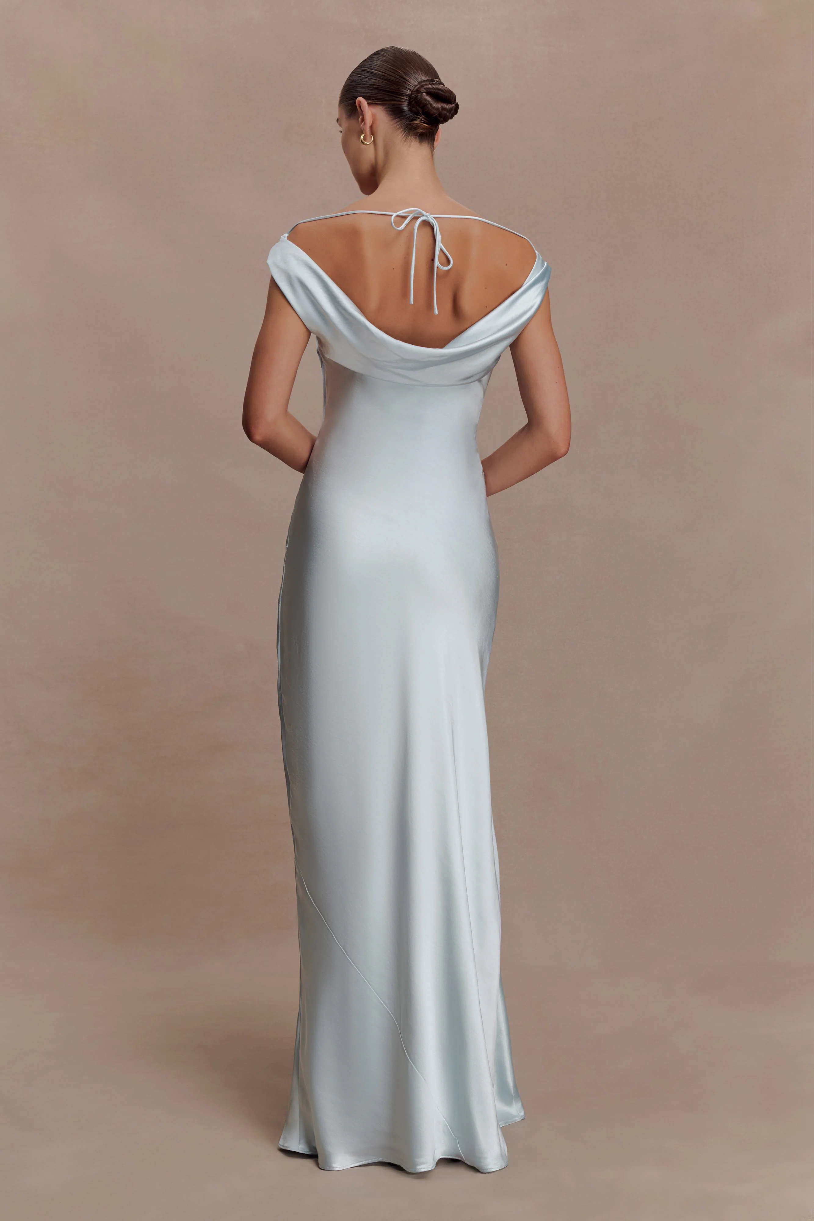 Ashley Cowl Neck Lace And Satin Maxi Dress - Ice Blue - Image 4