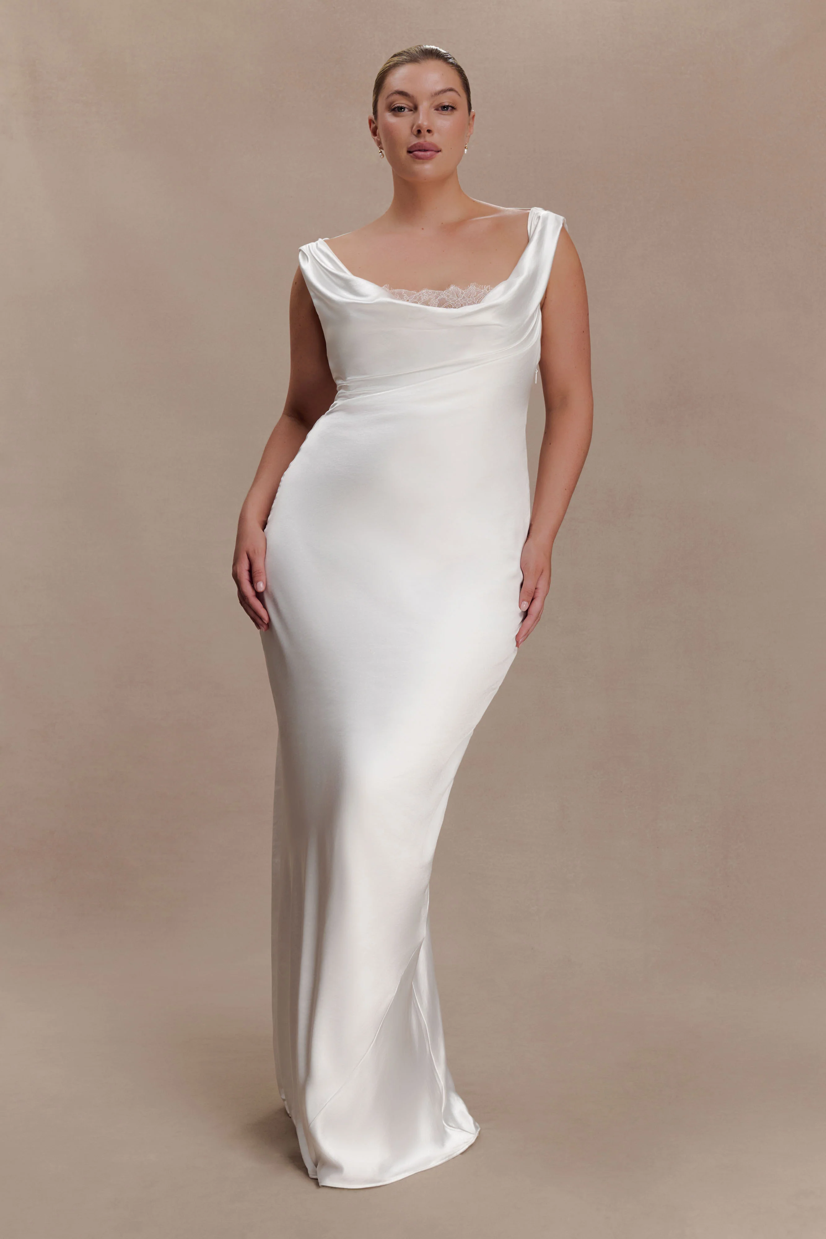 Ashley Cowl Neck Lace And Satin Maxi Dress - Ivory - Image 2