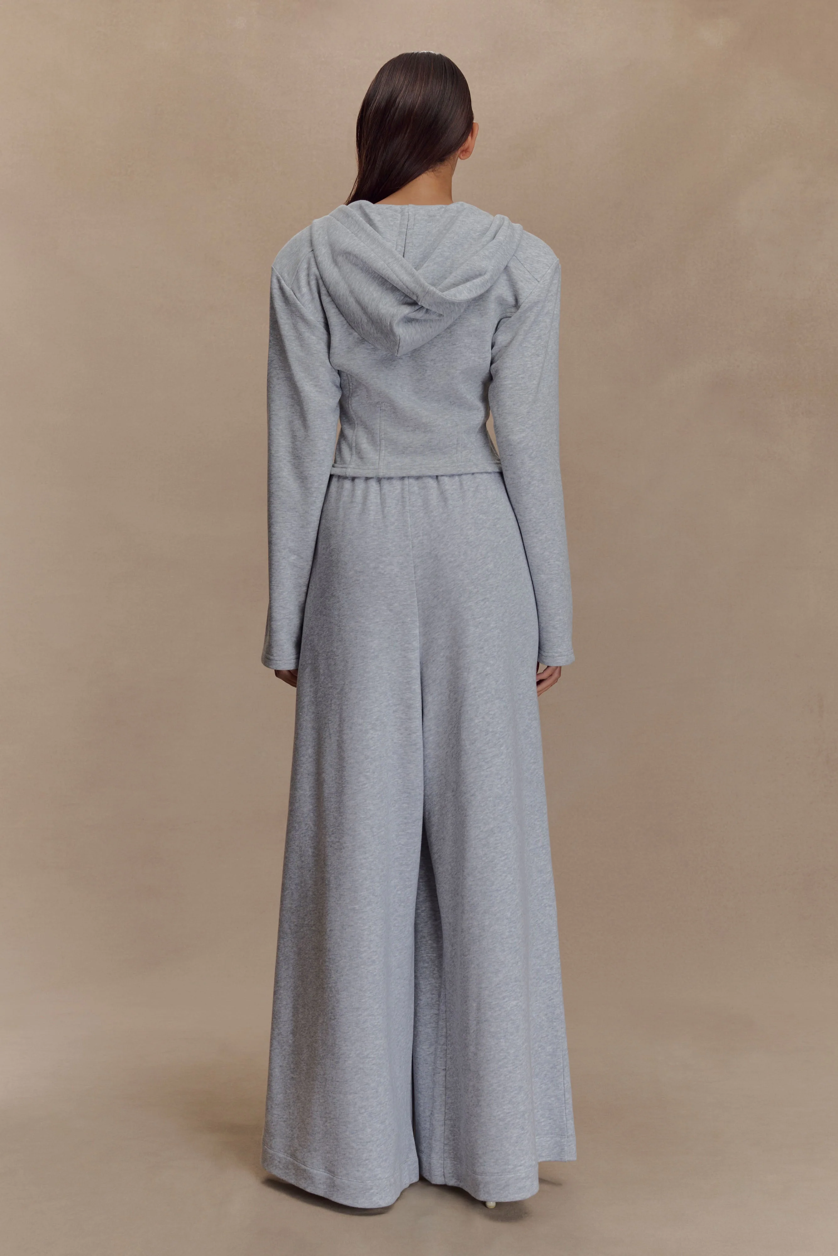 Aspen Gathered Wide Leg Jogger - Light Grey Marle - Image 2