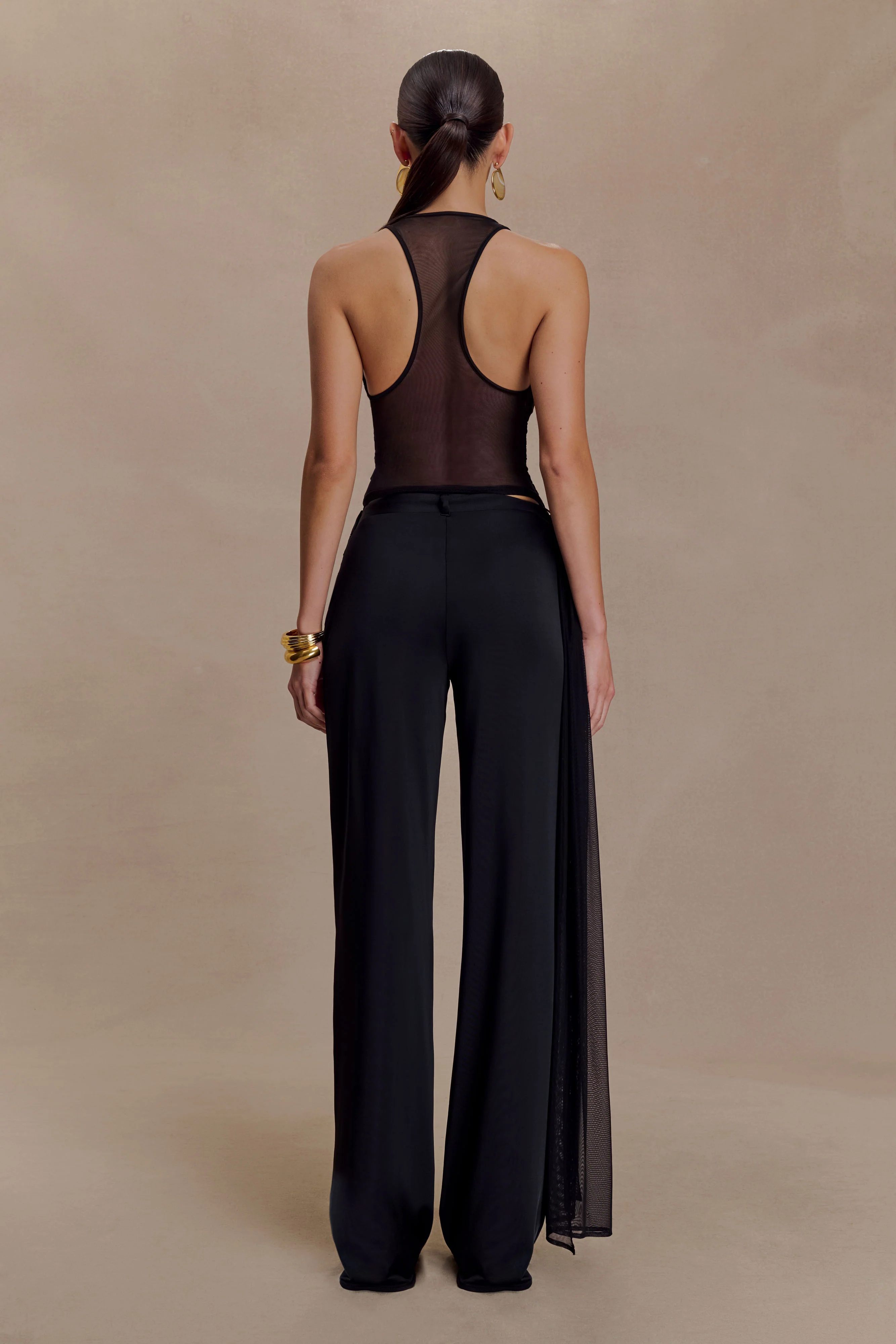 Aspyn Slinky Gathered Wide Leg Pants - Black - Image 2