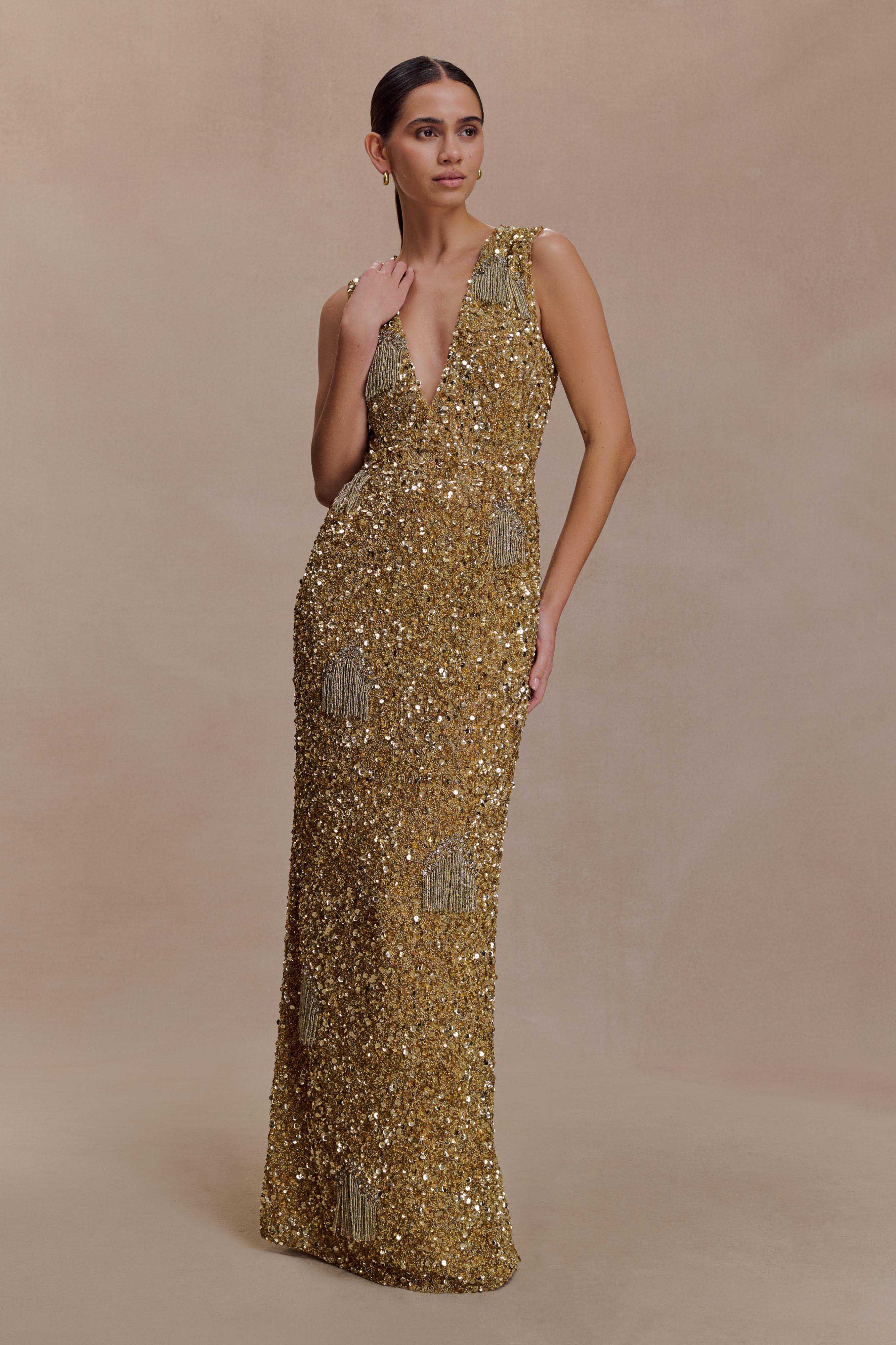 Astor Hand Embellished Maxi Dress - Gold - Image 7