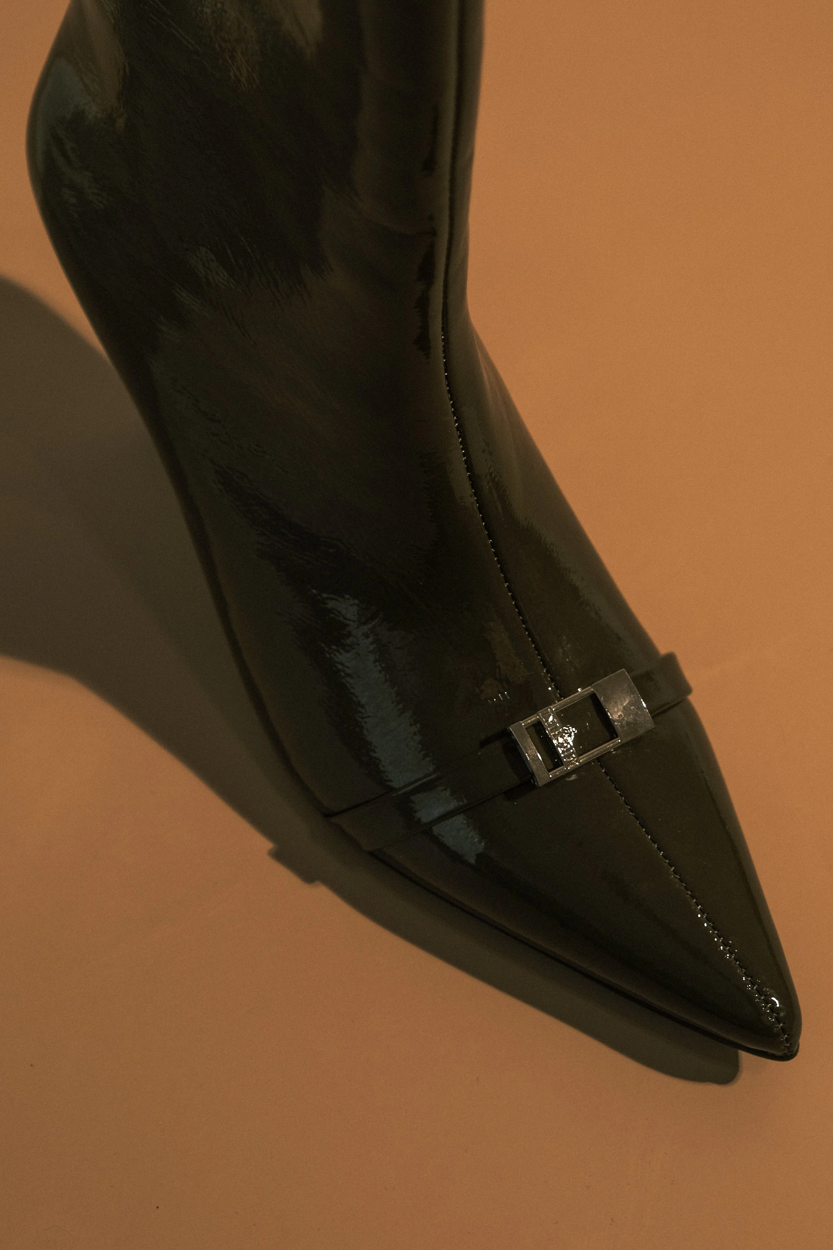 Astra Patent Faux Leather Buckle Boot - Khaki - Image 3