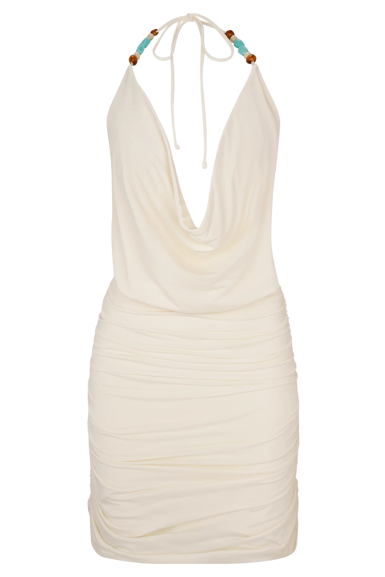 Astraeus Beaded Cowl Mini Dress - Ivory - Image 10