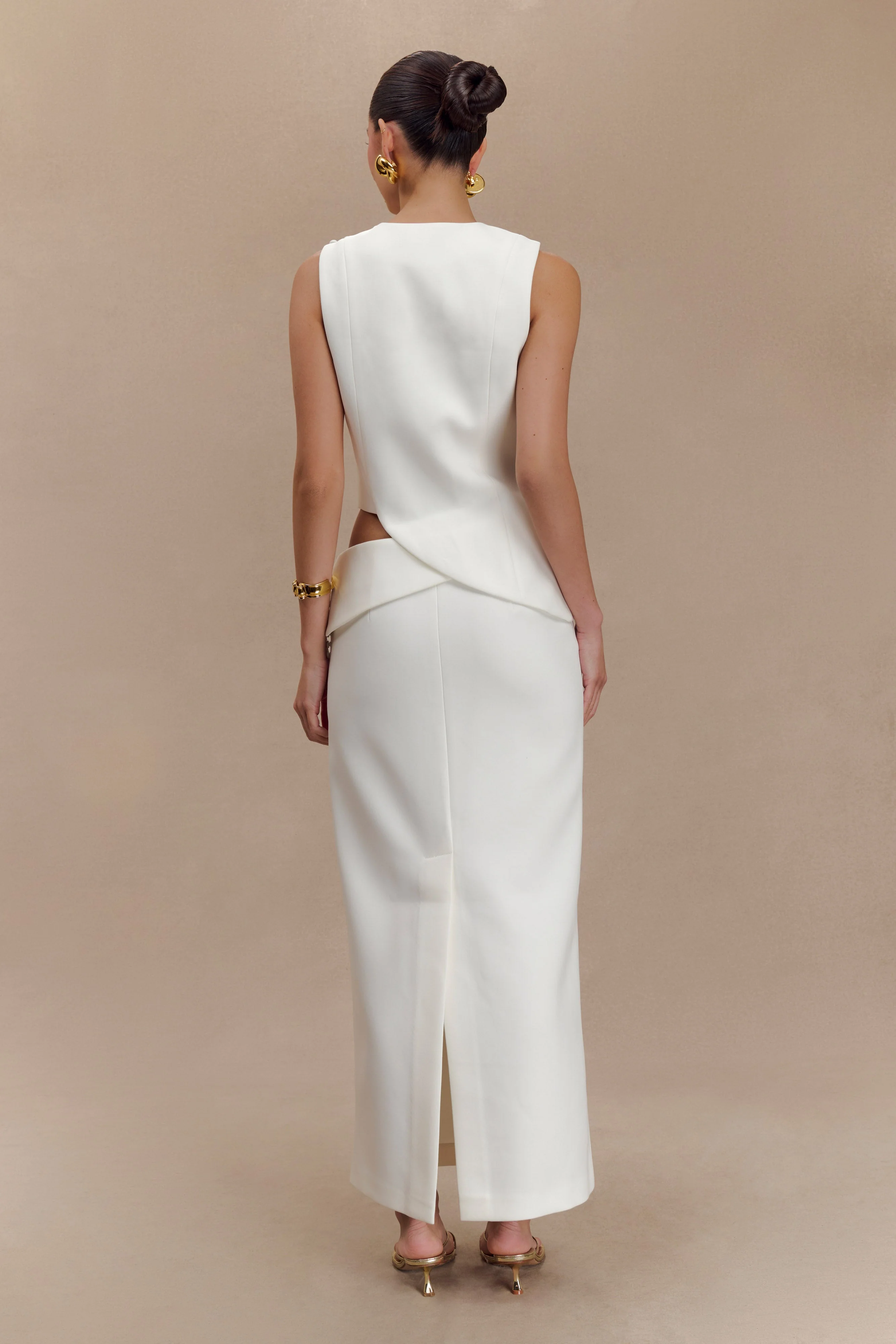 Astrid Asymmetric Sleeveless Suiting Top - White - Image 6