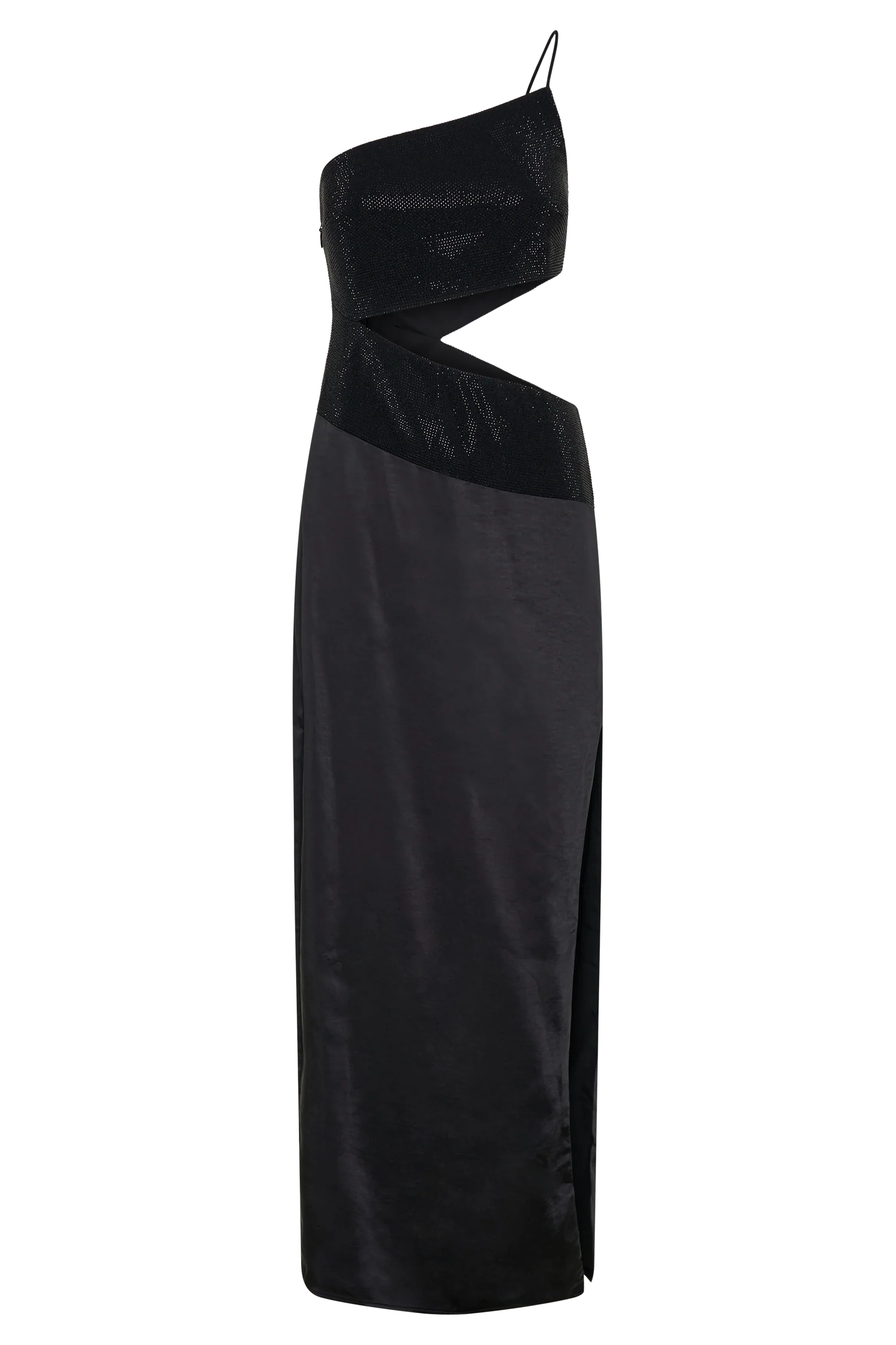 Athena One Shoulder Diamante Maxi Dress - Black - Image 14