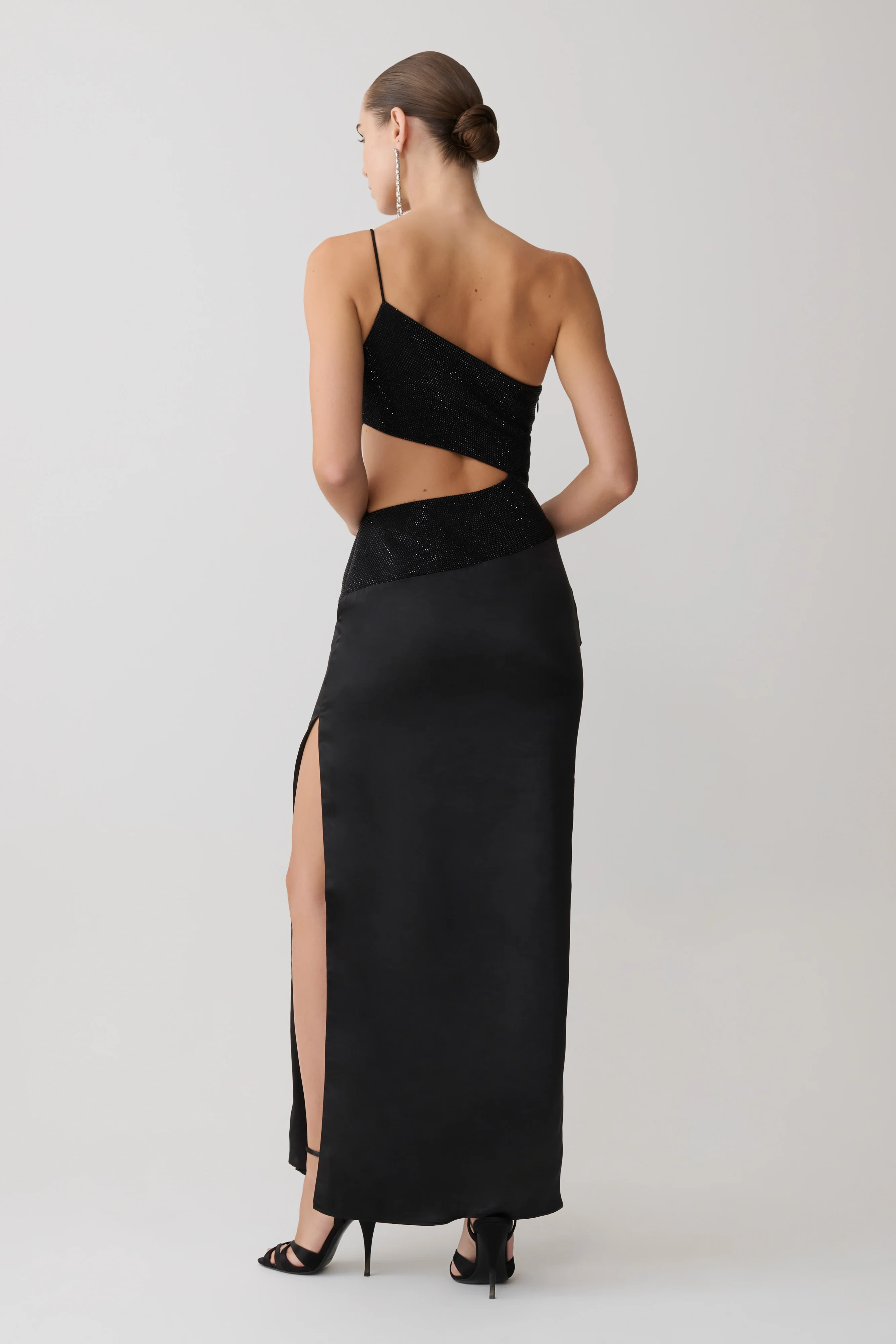Athena One Shoulder Diamante Maxi Dress - Black - Image 5