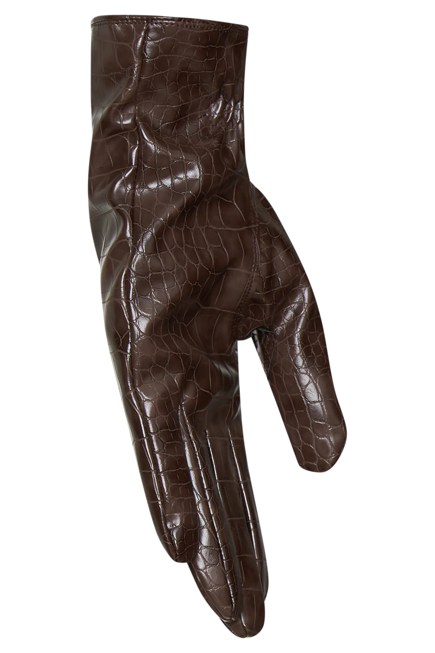 Atlas Faux Leather Crocodile Gloves - Chocolate - Image 6